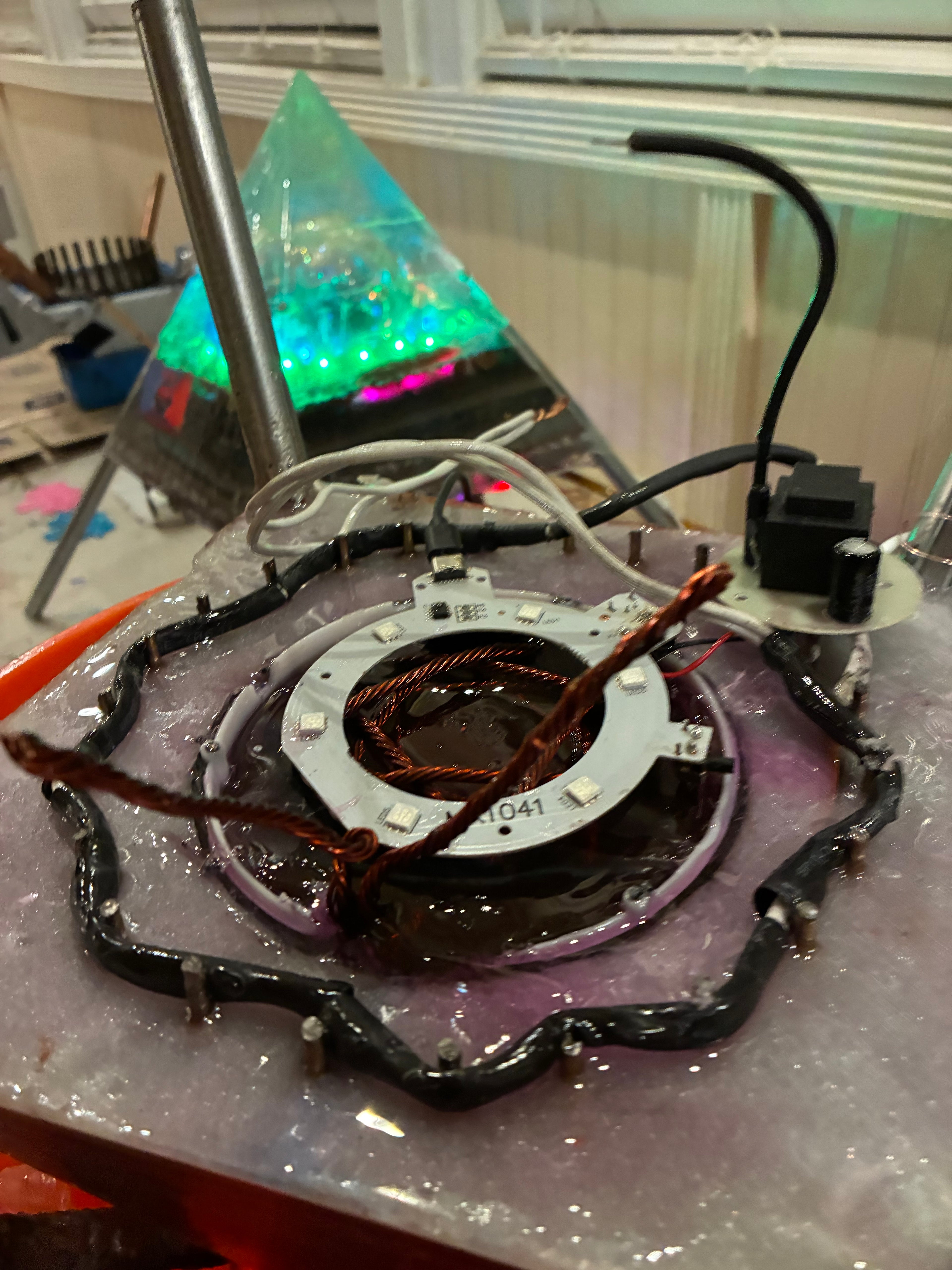 Nebula-85 | 2ft 25-lb Amethyst Tipped Piezoelectric Conductive Pyramid 8x8 inch Base Telsa Purple Water Globe | Reverse-Engineered 2000-Volt Tesla Coil 4-Inch Biomagnetic Starship Coil (Extendable Capstone Poles Edition) INSTOCK for Christmas and Jan 1st