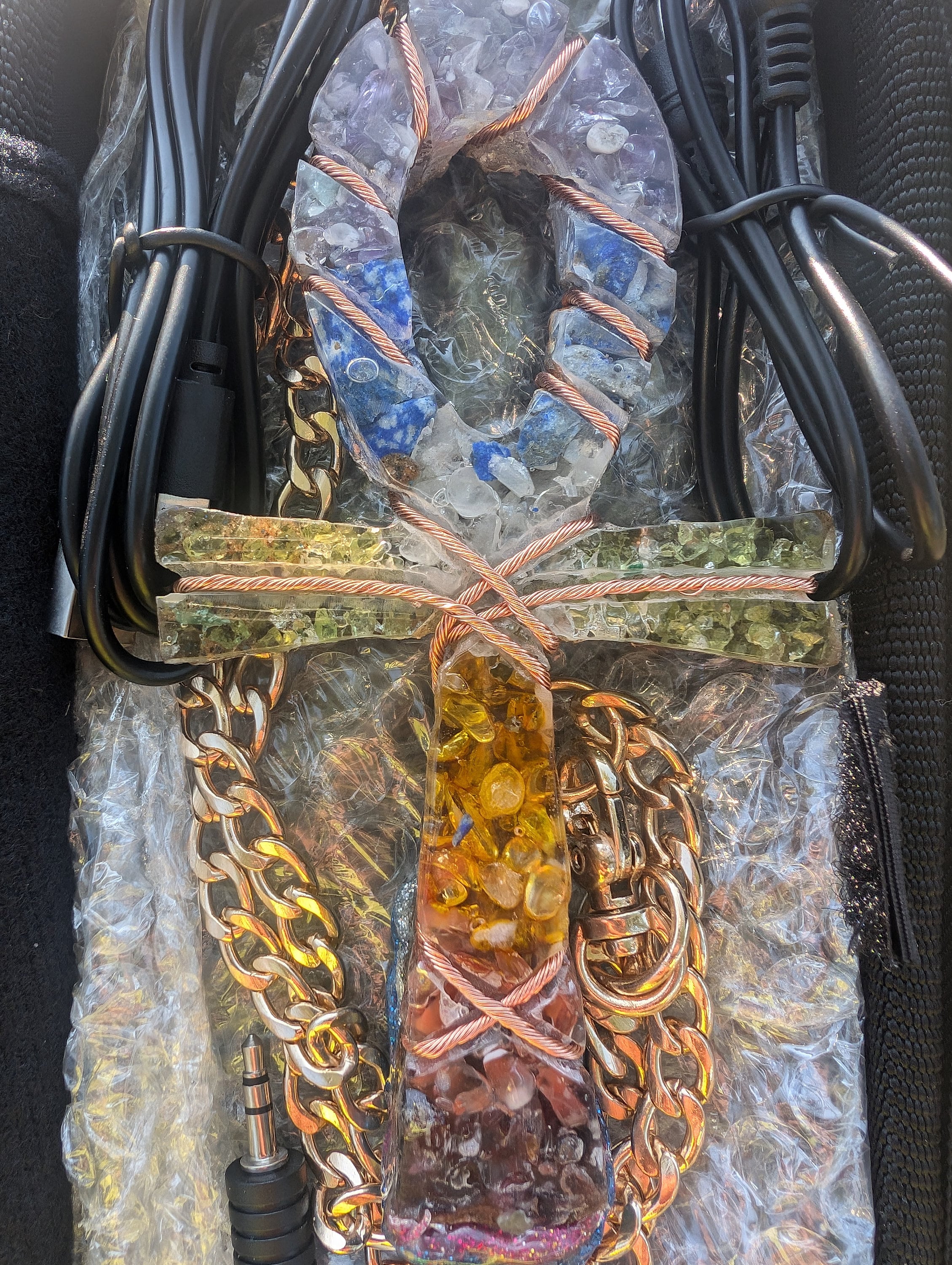 Chakra frequency machine orgone ankh full kit edition, amethyst, lapis, quartz, peridot, citrine, garnet BT transmitter edition