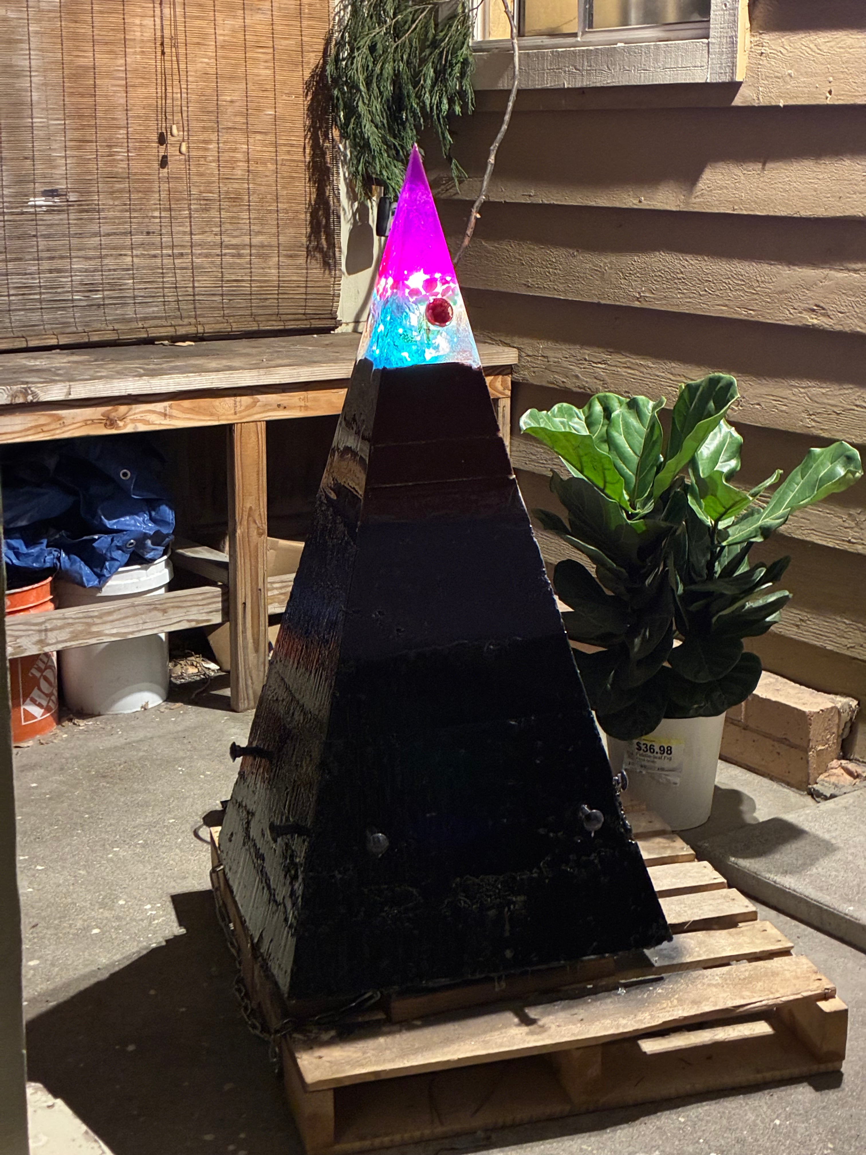 700lb Megalithic Crystalline Pyramid – 4ft Tall Home 5G & Wi-Fi EMF Protection, Energy Transmutation, Purification & Accelerated Plant Growth (Bluetooth LED / Sedona Sand)