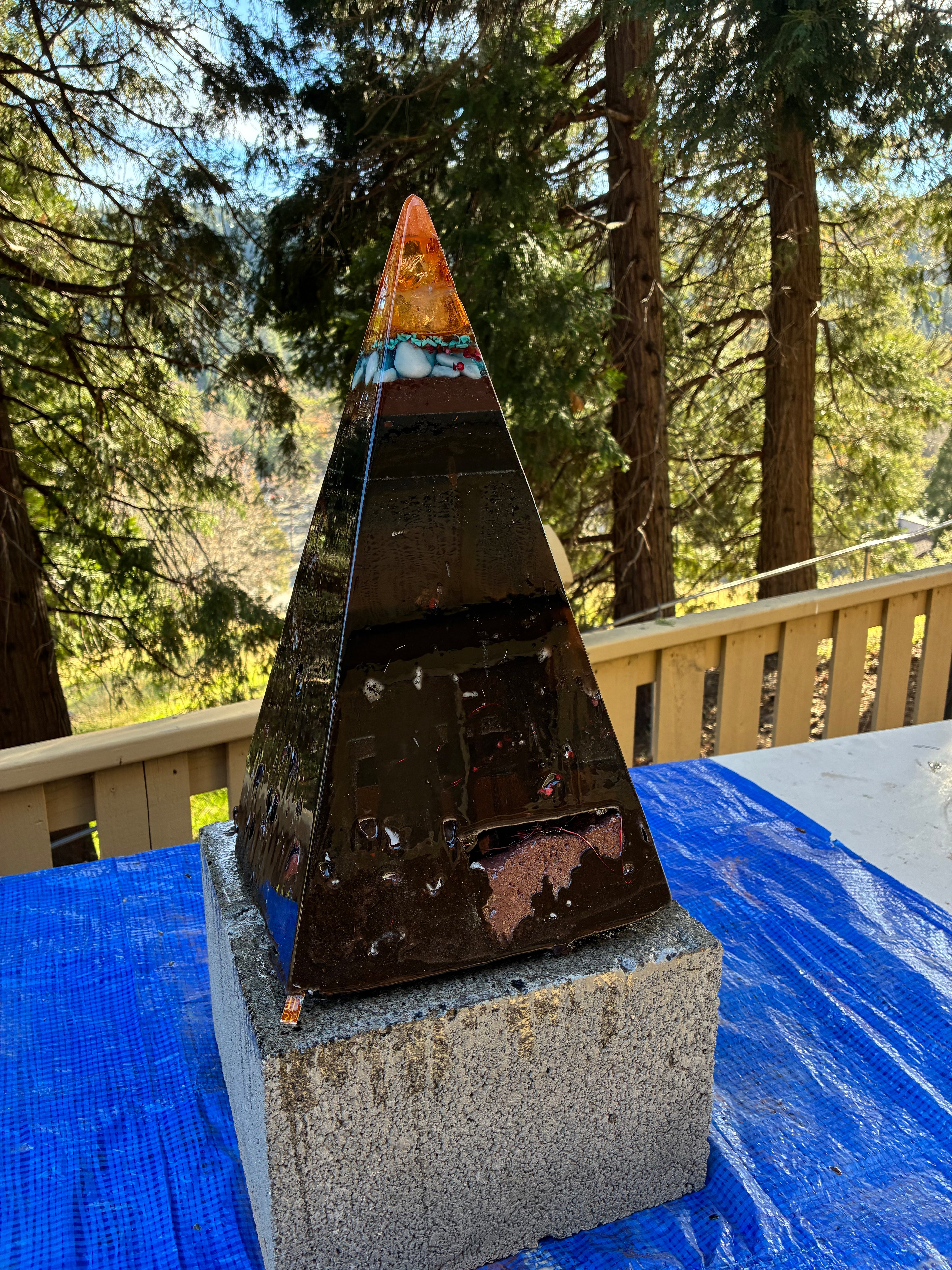 Nebula-70 2ft | 35-lb Piezoelectric Conductive Pyramid — Brazilian & Colombian Yellow Quartz | 5G & EMF Energy Filtration (In Stock) Includes Quantum Jump Ankh Generator — 14K Gold-Plated Chain • Golden Rodin Coil • INSTOCK for Christmas and new years