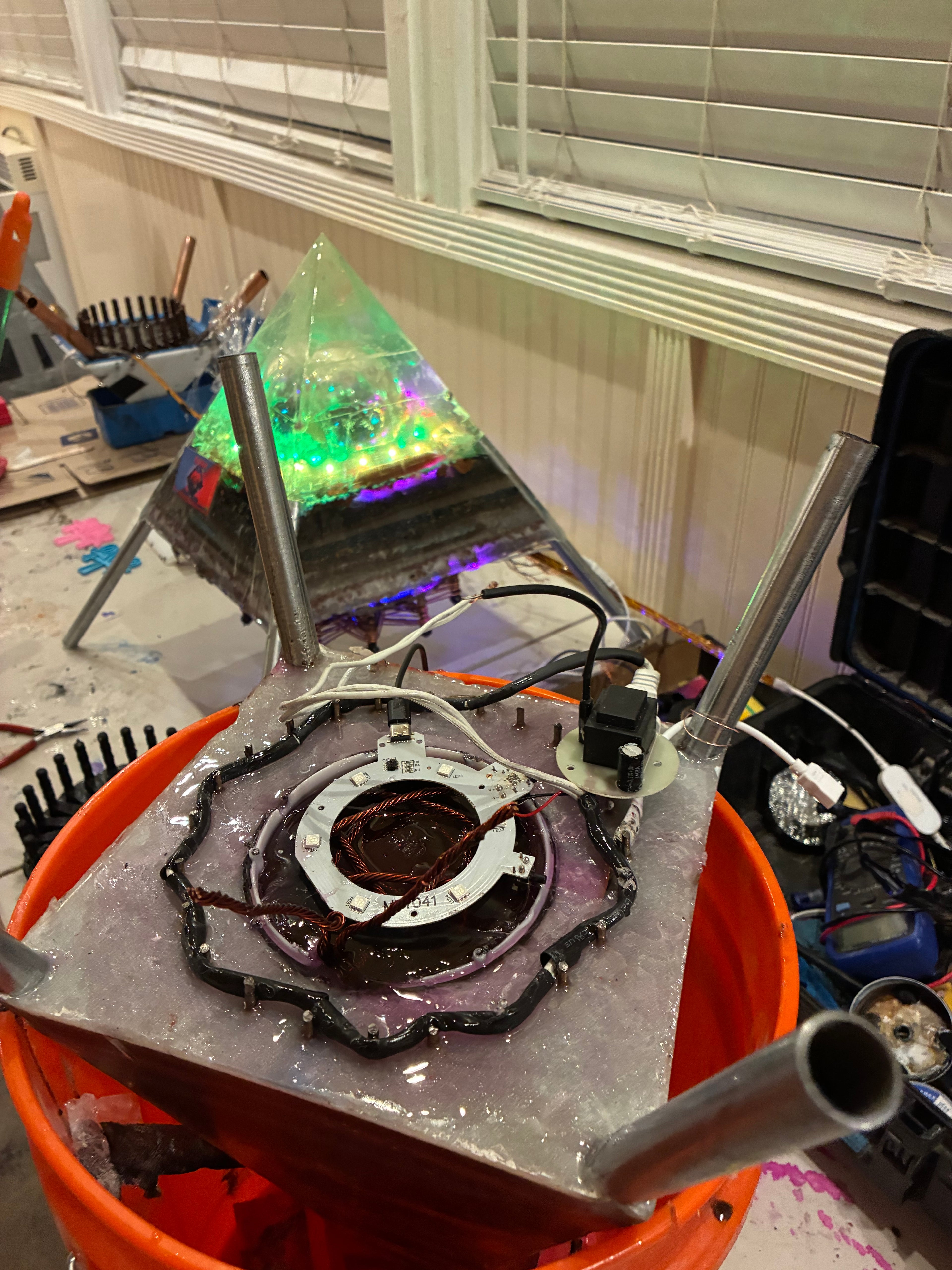 Nebula-85 | 2ft 25-lb Amethyst Tipped Piezoelectric Conductive Pyramid 8x8 inch Base Telsa Purple Water Globe | Reverse-Engineered 2000-Volt Tesla Coil 4-Inch Biomagnetic Starship Coil (Extendable Capstone Poles Edition) INSTOCK for Christmas and Jan 1st