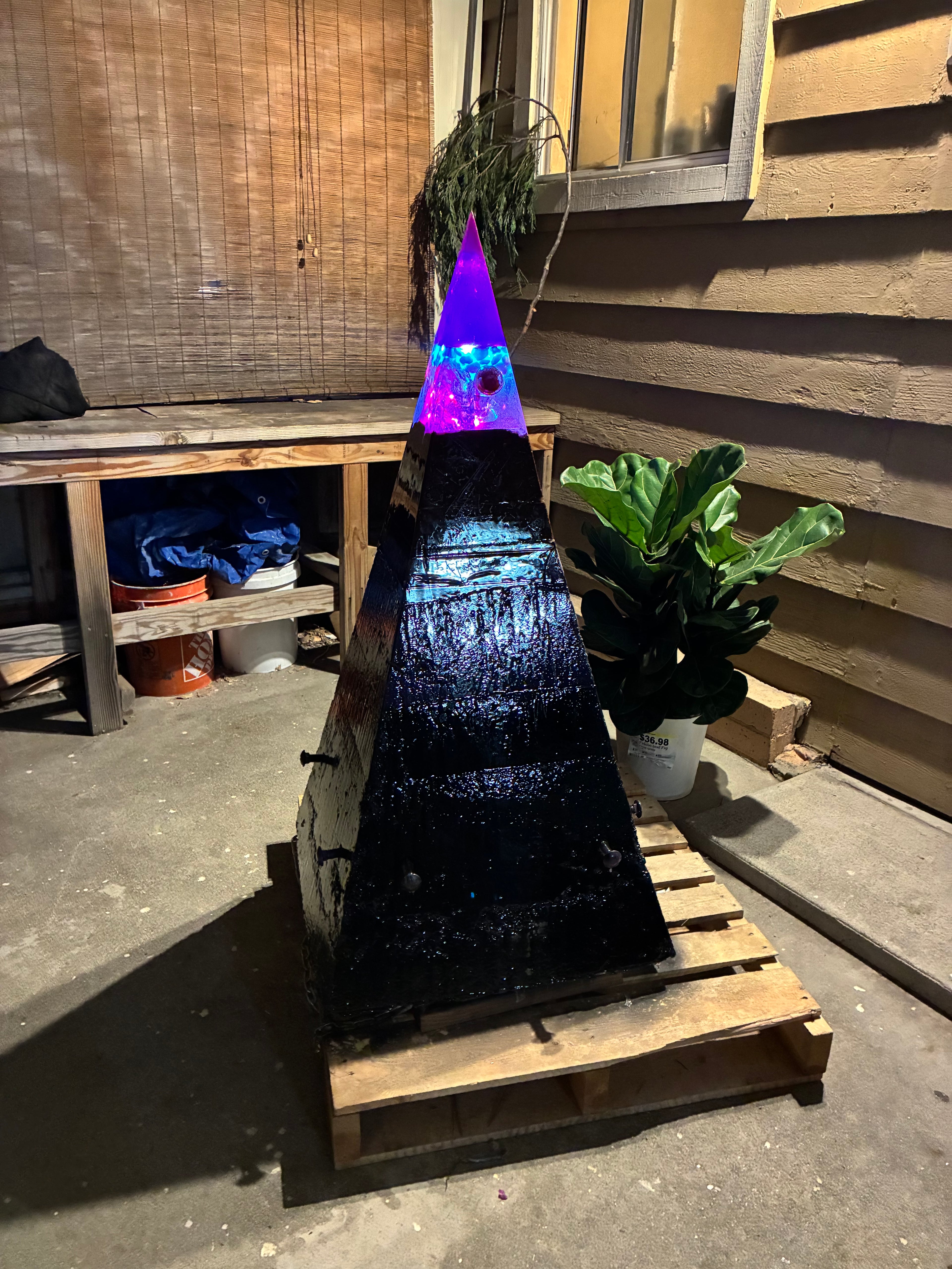 -144 Nebula A – Massive 4-Foot Tall Megalithic Brazilian Quartz Pyramid Weighing 670 plus lbs | Handcrafted with Premium LED Epoxy Resin Top and Durable Cement Base | Includes Custom Stand and Shipping Pallet for Stability USA Delivery