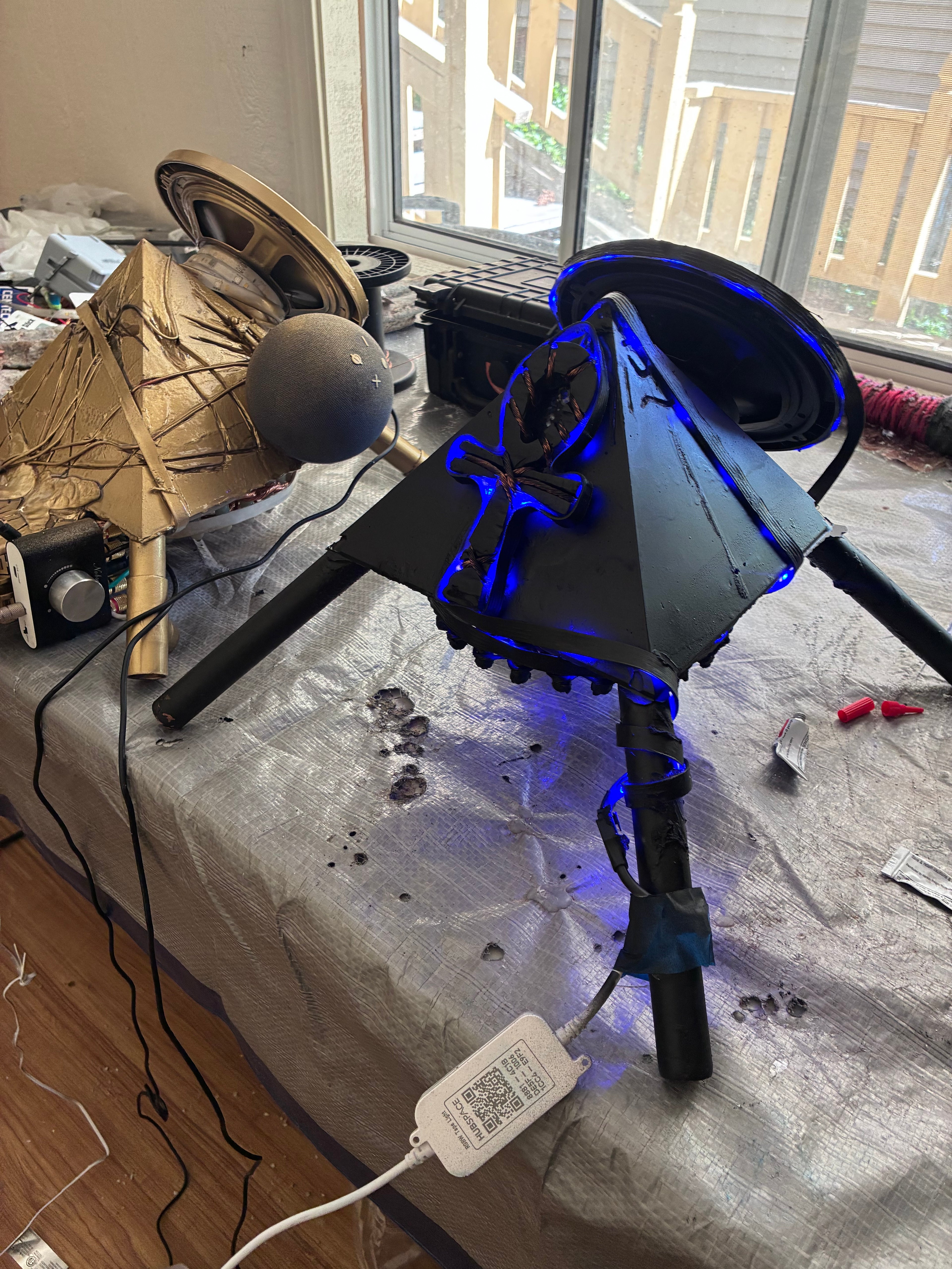 -Dark Knight Omega Black Quantum Force Field Generator – Alexa-Powered 24-Point Starship Black Pyramid Capstone with Dual-Speaker Binaural Audio, High-Frequency Coil Technology, Music Infusion & PEMF. Includes Corner Connectors