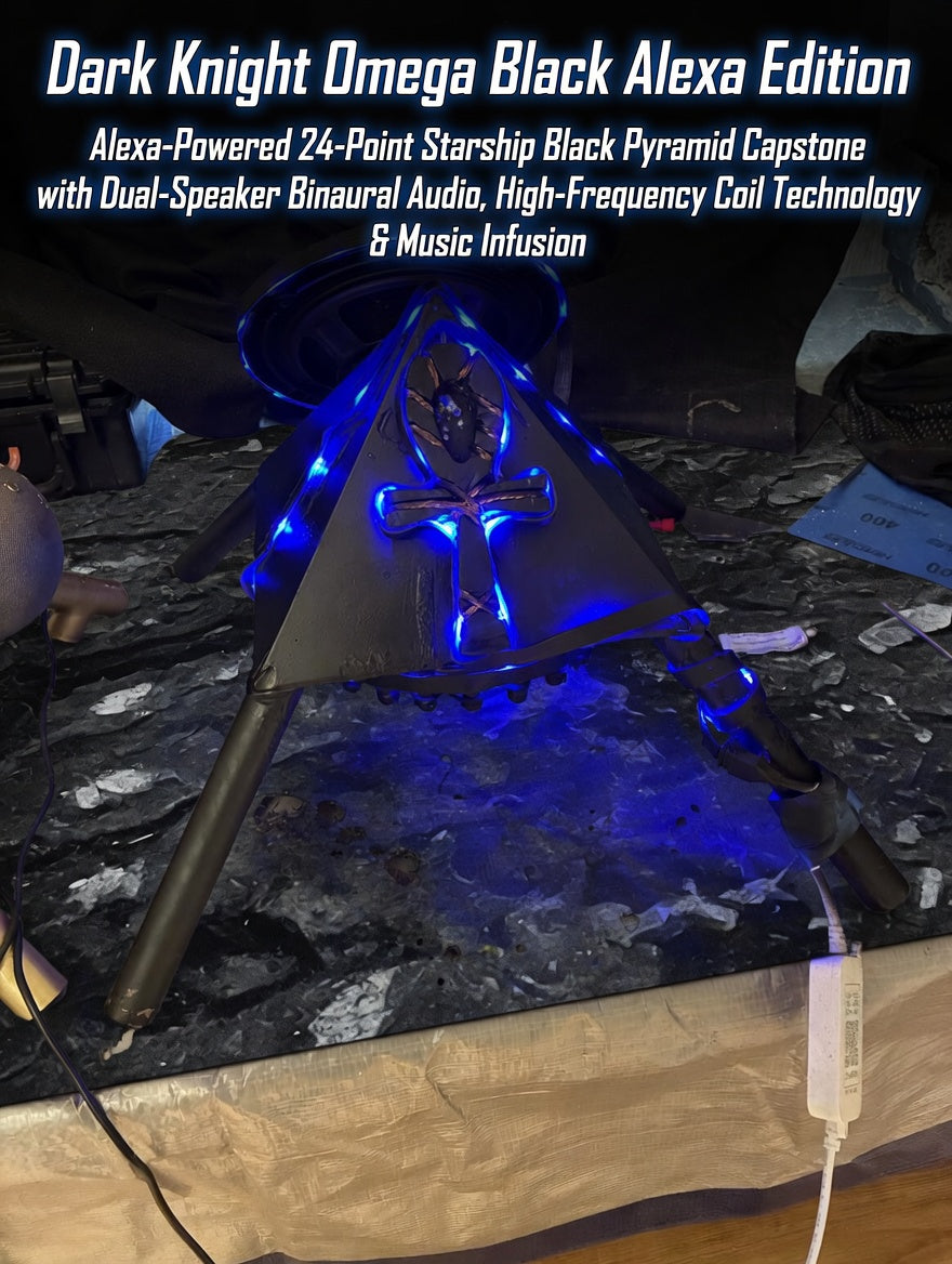-Dark Knight Omega Black Quantum Force Field Generator – Alexa-Powered 24-Point Starship Black Pyramid Capstone with Dual-Speaker Binaural Audio, High-Frequency Coil Technology, Music Infusion & PEMF. Includes Corner Connectors