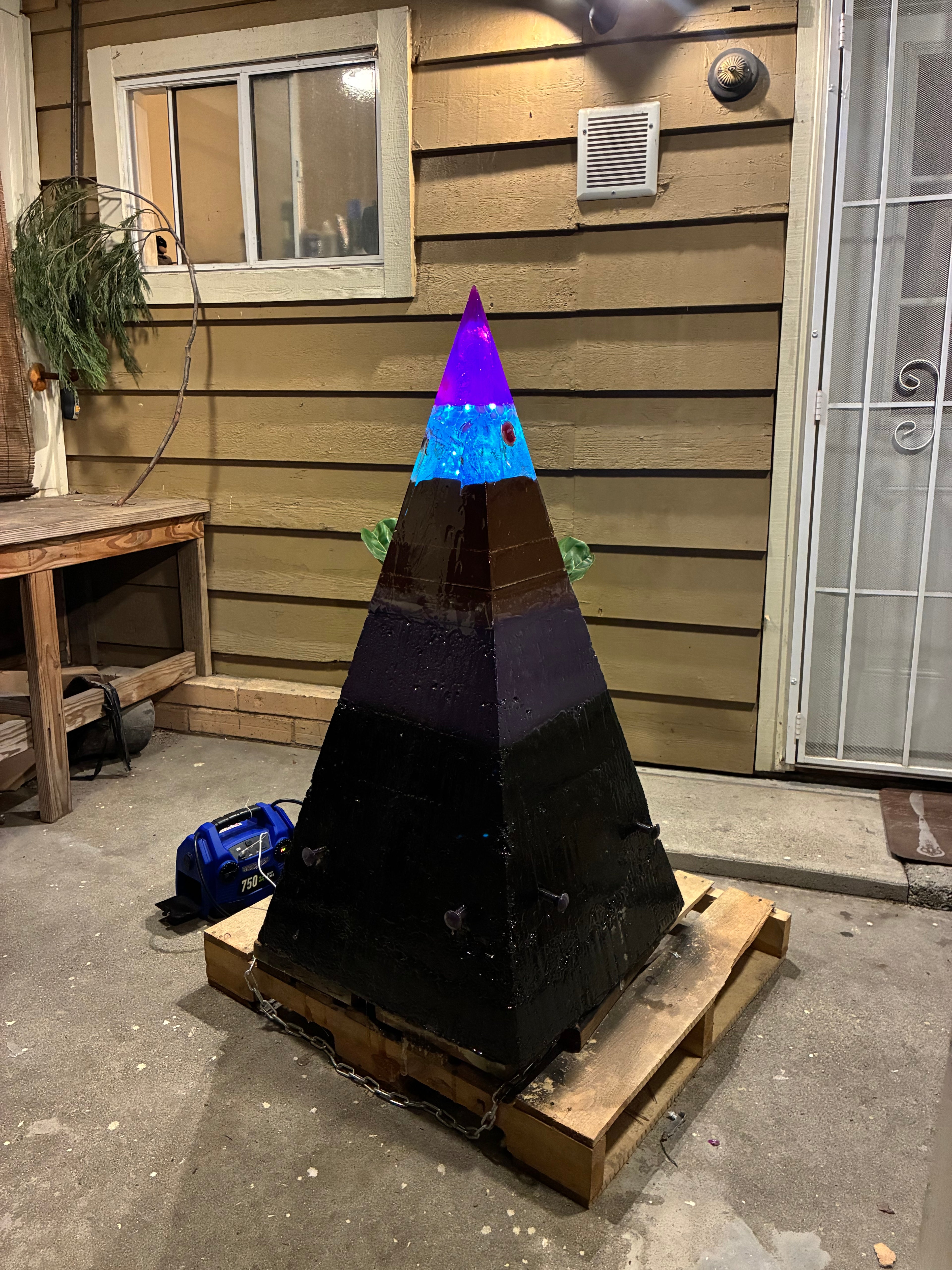 700lb Megalithic Crystalline Pyramid – 4ft Tall Home 5G & Wi-Fi EMF Protection, Energy Transmutation, Purification & Accelerated Plant Growth (Bluetooth LED / Sedona Sand)