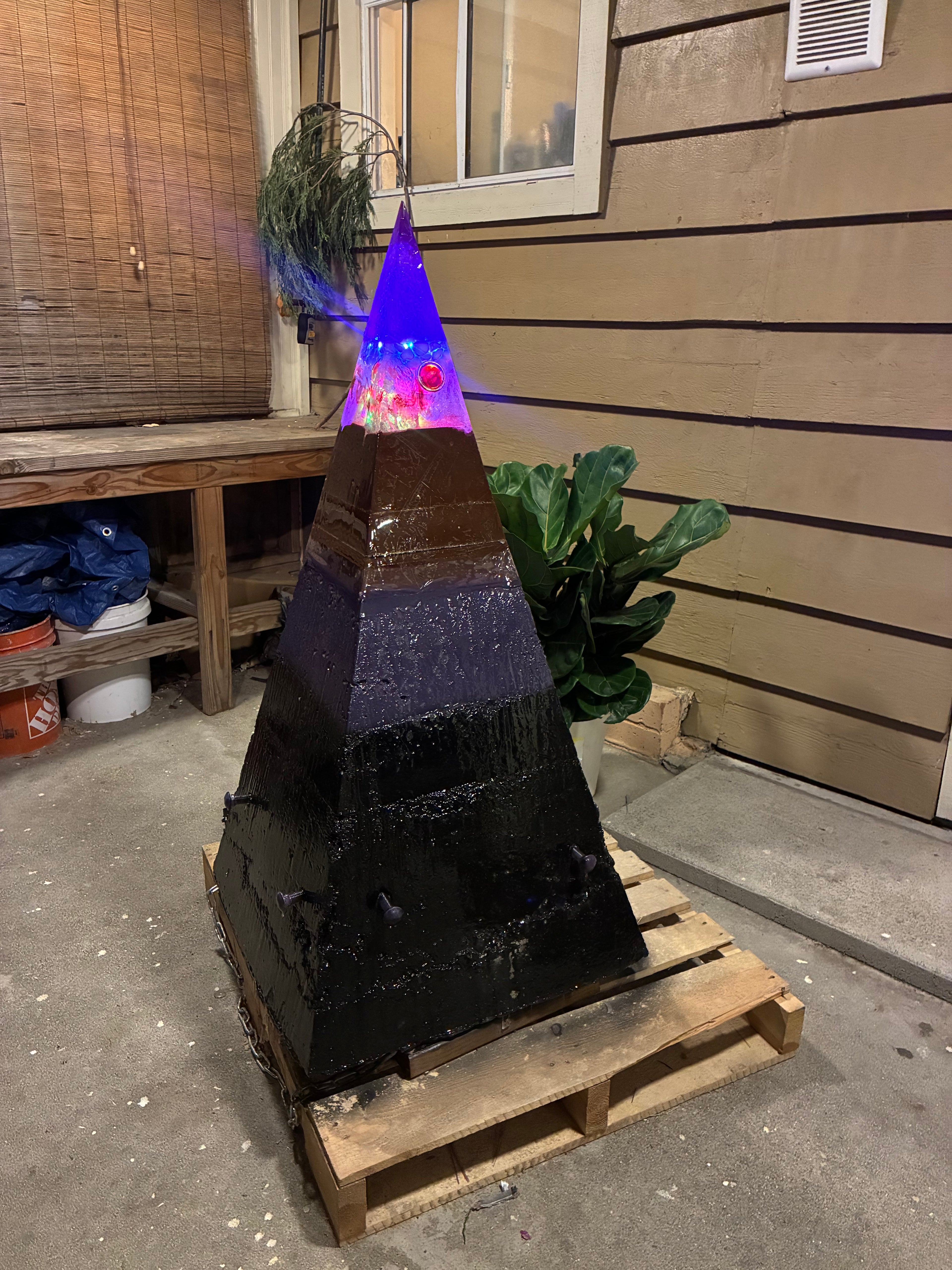 700lb Megalithic Crystalline Pyramid – 4ft Tall Home 5G & Wi-Fi EMF Protection, Energy Transmutation, Purification & Accelerated Plant Growth (Bluetooth LED / Sedona Sand)