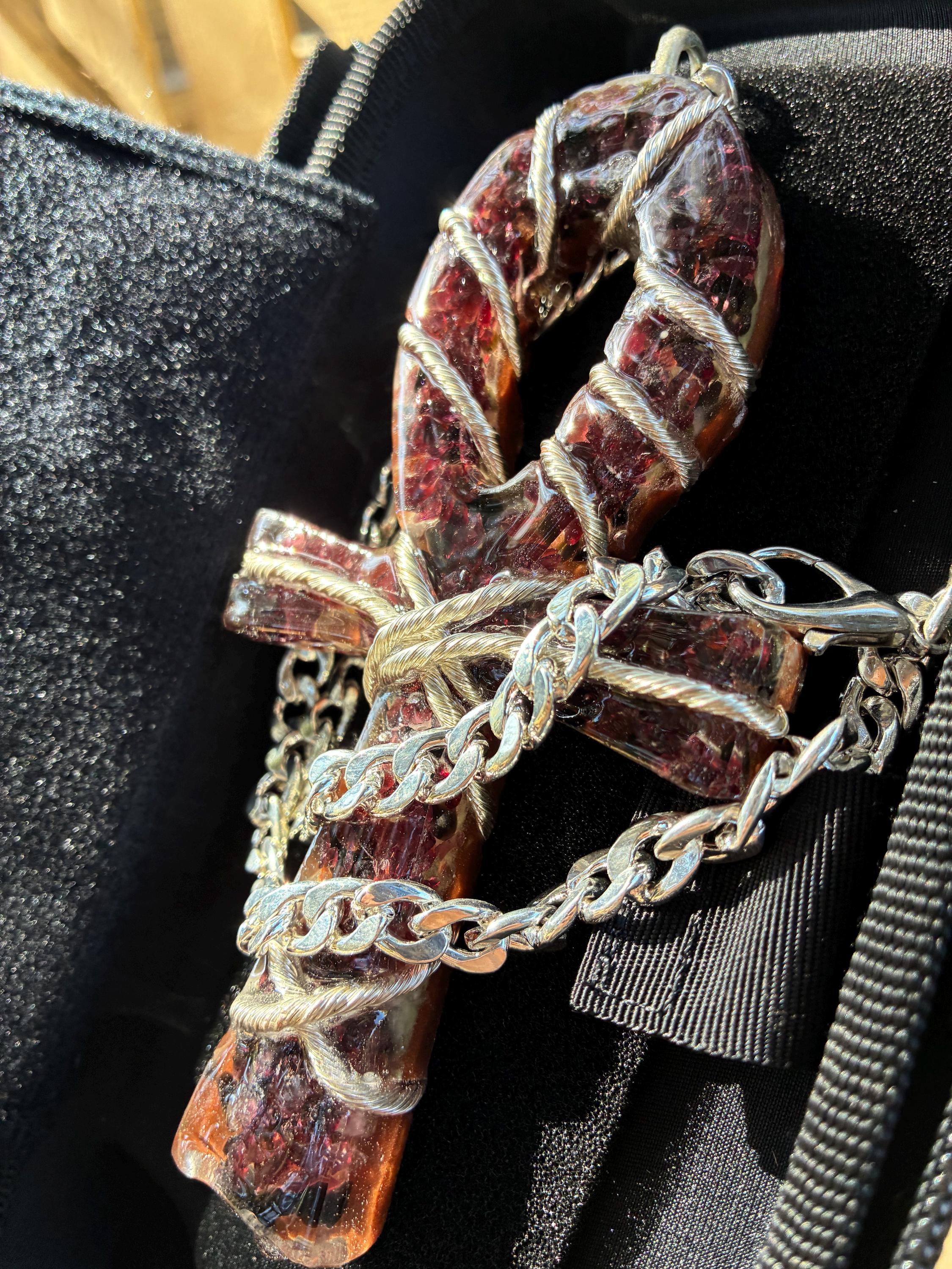 Red Garnet & Black Onyx Orgonite Pendant –Ready To Ship-  Silver Tensor Rodin Coil Lifeforce Powered Edition Real Silver Plated Chain