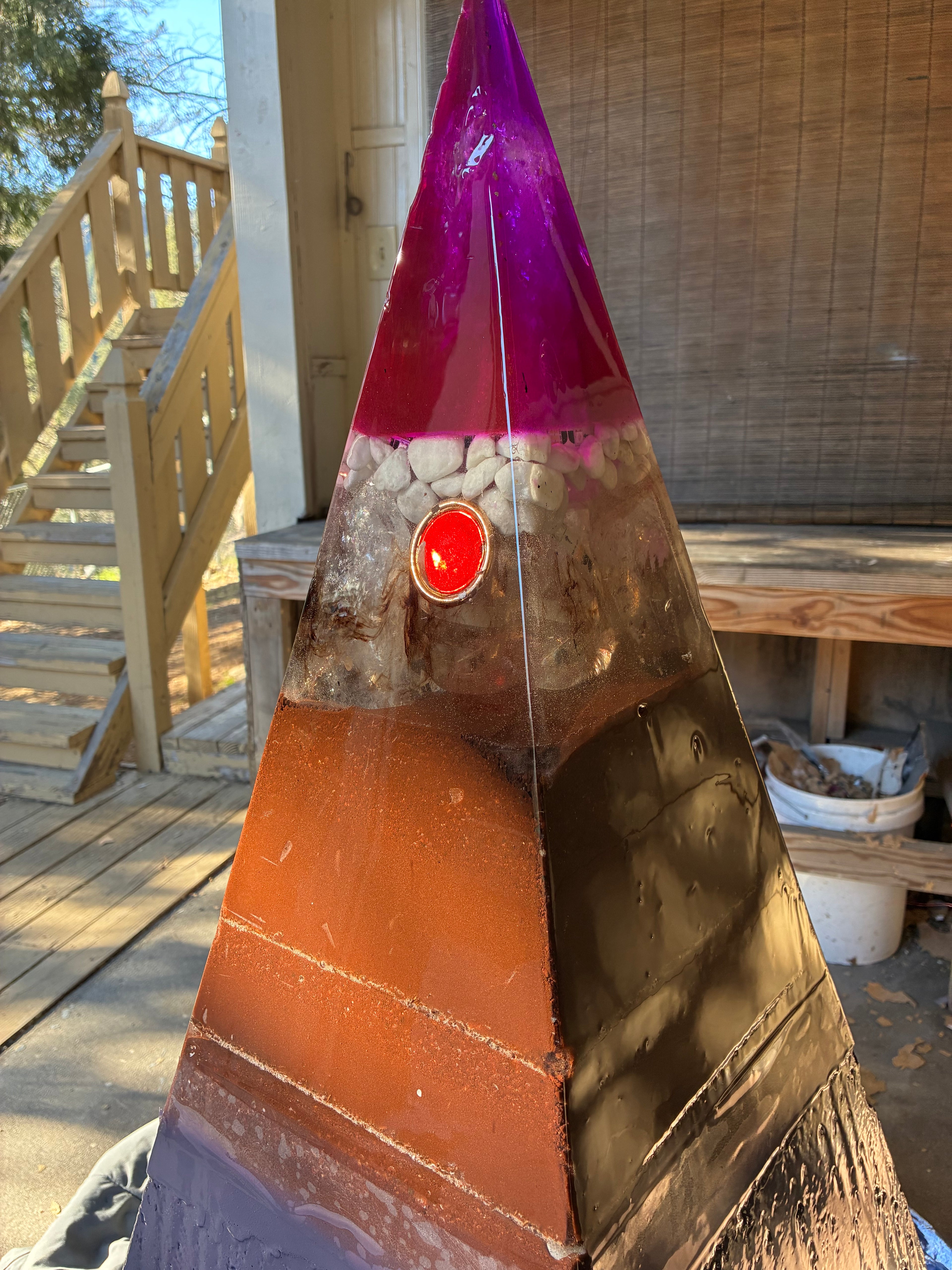 Nebula 144 Quantum Energy Power Plant – Massive 4-Foot Tall 700-Pound Megalithic Piezoelectric Brazilian Quartz Pyramid with Premium LED Epoxy Resin Top, Durable Custom Cement Base, Piezoelectric Compression, Custom Stand & USA Personal Delivery
