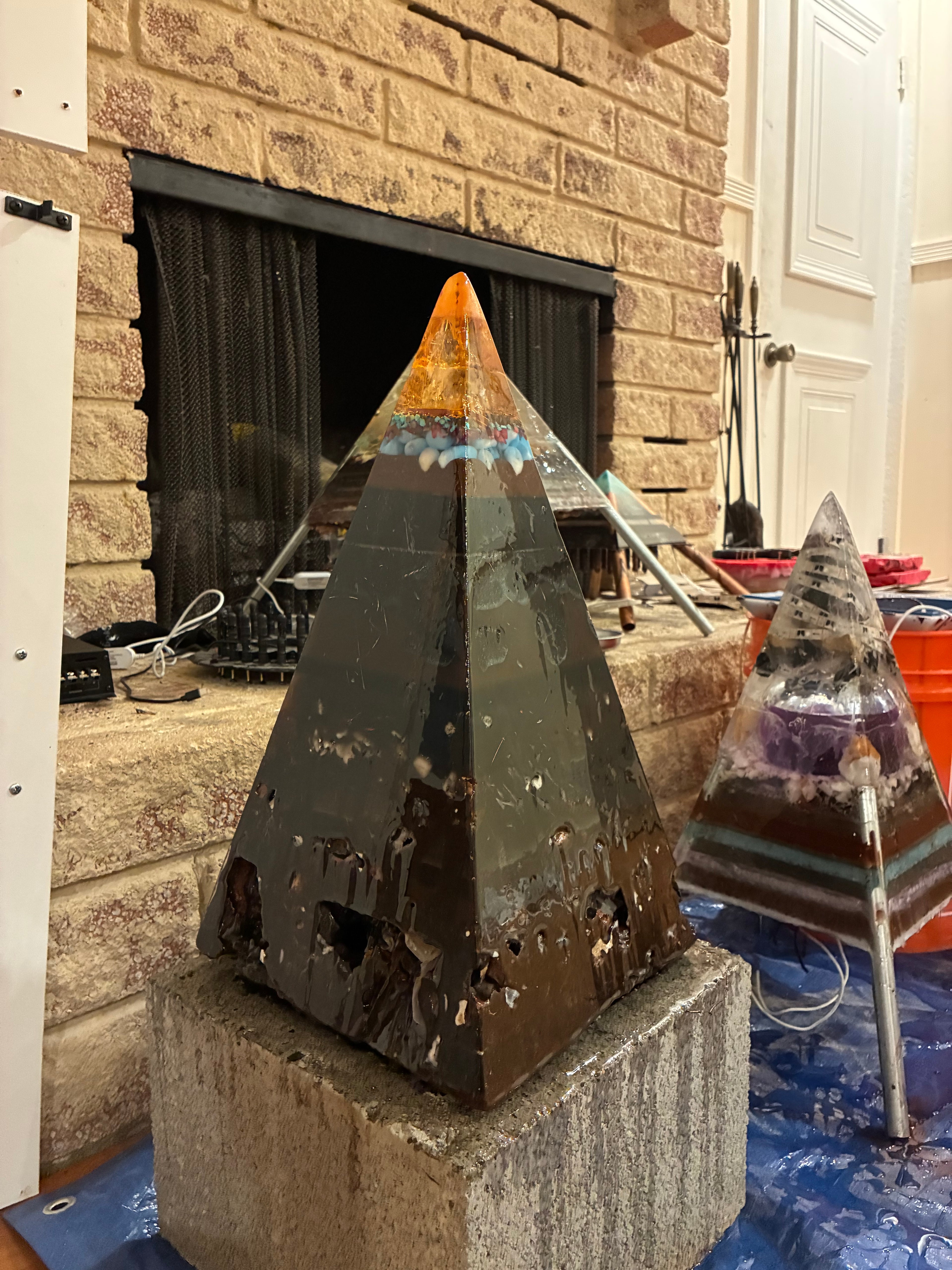 Nebula-70 2ft | 35-lb Piezoelectric Conductive Pyramid — Brazilian & Colombian Yellow Quartz | 5G & EMF Energy Filtration (In Stock) Includes Quantum Jump Ankh Generator — 14K Gold-Plated Chain • Golden Rodin Coil • INSTOCK for Christmas and new years