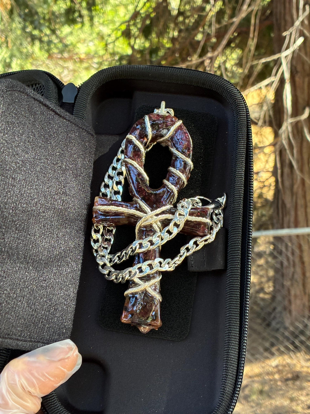 Red Garnet & Black Onyx Orgonite Pendant –Ready To Ship-  Silver Tensor Rodin Coil Lifeforce Powered Edition Real Silver Plated Chain