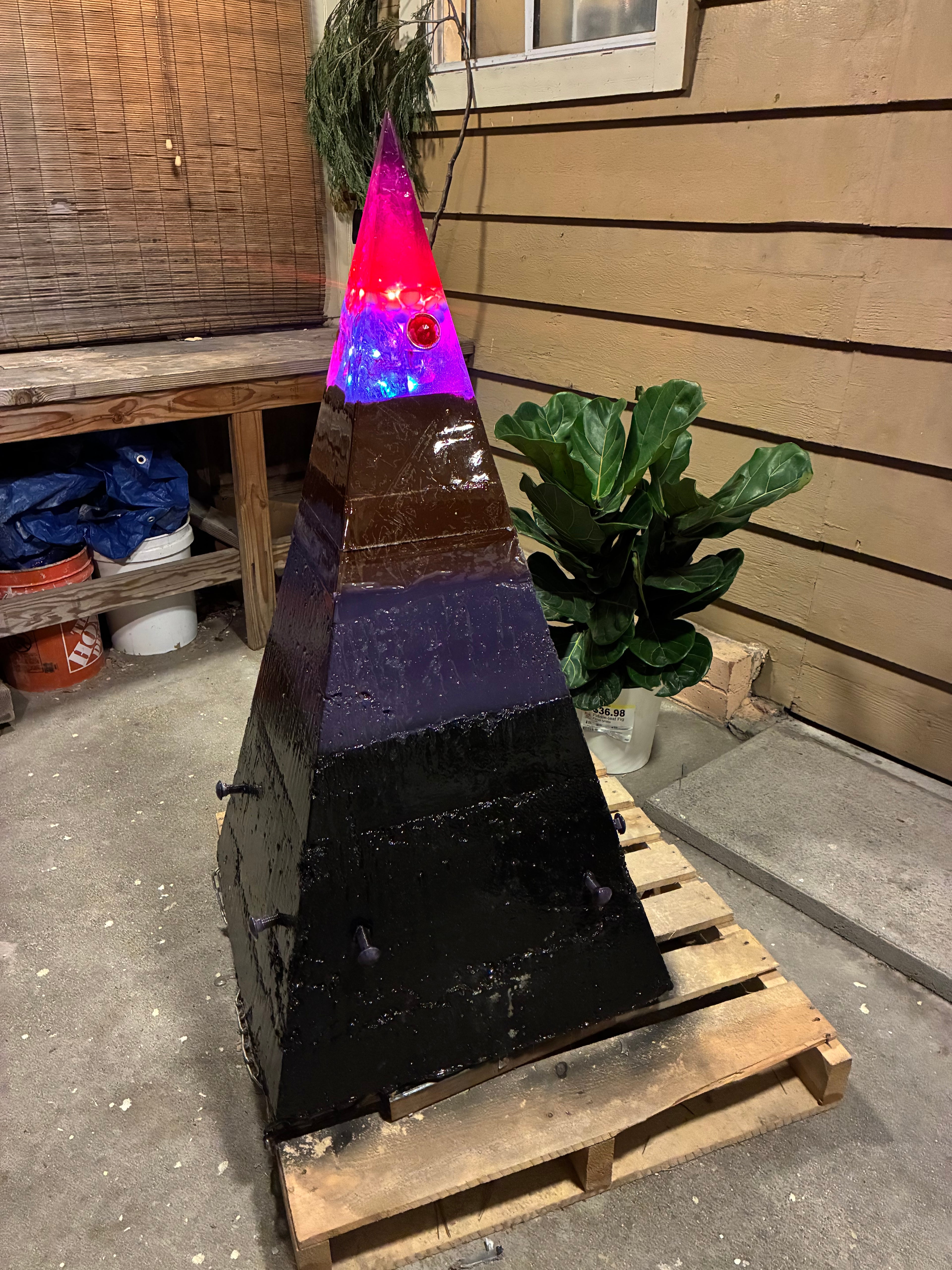 700lb Megalithic Crystalline Pyramid – 4ft Tall Home 5G & Wi-Fi EMF Protection, Energy Transmutation, Purification & Accelerated Plant Growth (Bluetooth LED / Sedona Sand)