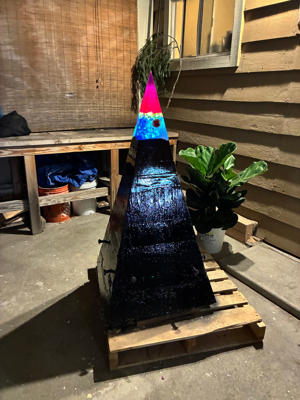 700lb Megalithic Crystalline Pyramid – 4ft Tall Home 5G & Wi-Fi EMF Protection, Energy Transmutation, Purification & Accelerated Plant Growth (Bluetooth LED / Sedona Sand)