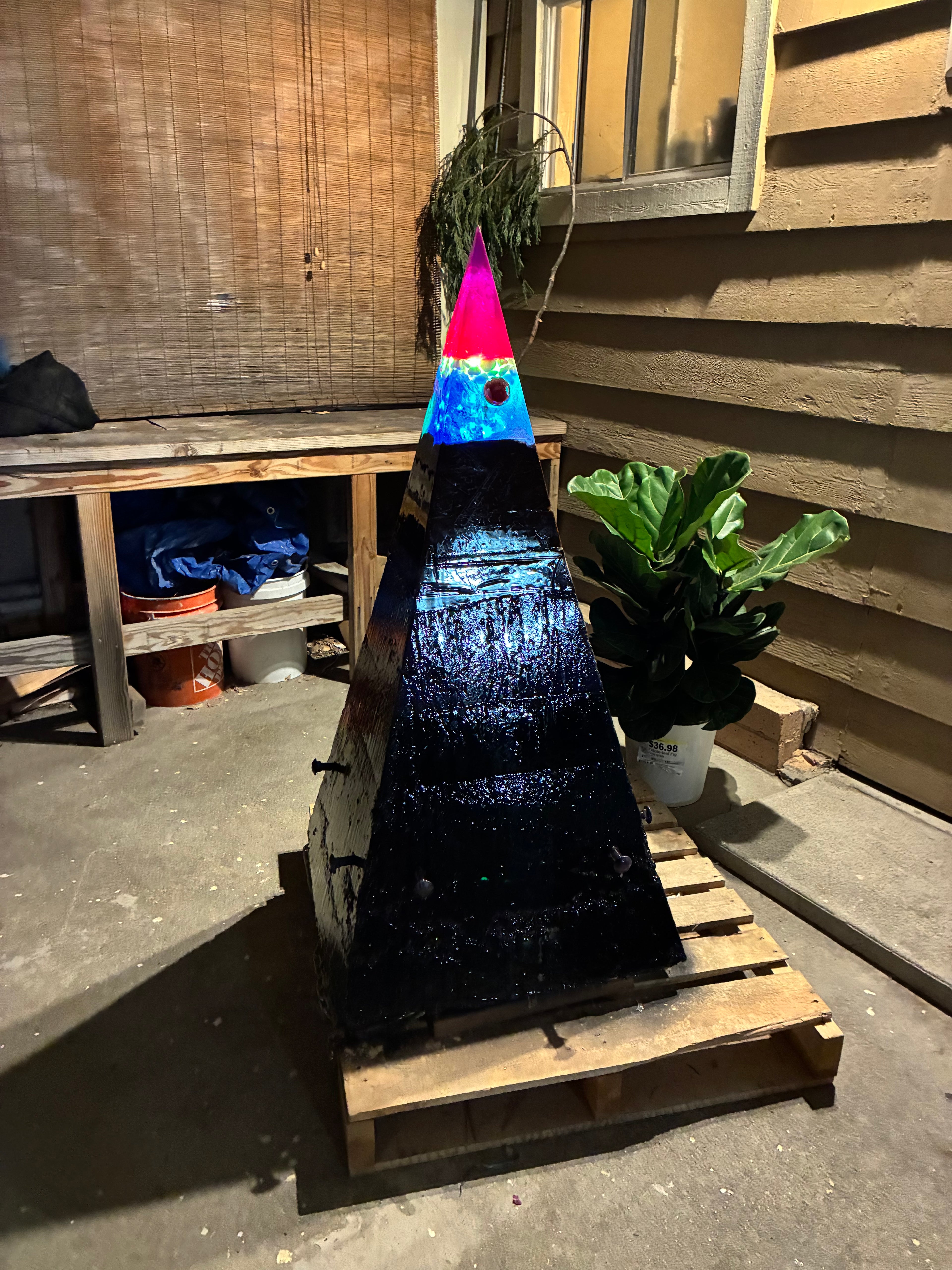 700lb Megalithic Crystalline Pyramid – 4ft Tall Home 5G & Wi-Fi EMF Protection, Energy Transmutation, Purification & Accelerated Plant Growth (Bluetooth LED / Sedona Sand)
