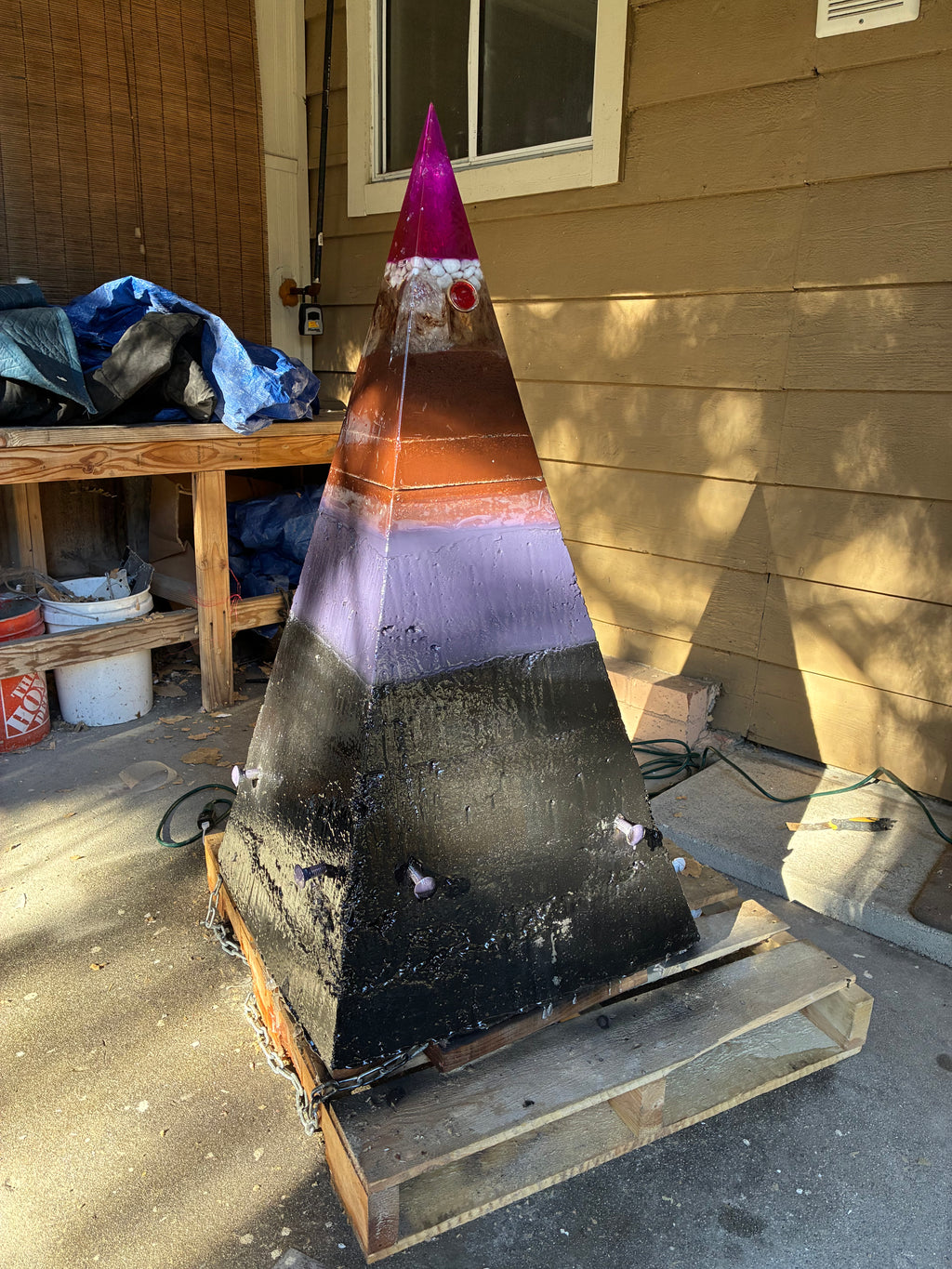 700lb Megalithic Crystalline Pyramid – 4ft Tall Home 5G & Wi-Fi EMF Protection, Energy Transmutation, Purification & Accelerated Plant Growth (Bluetooth LED / Sedona Sand)
