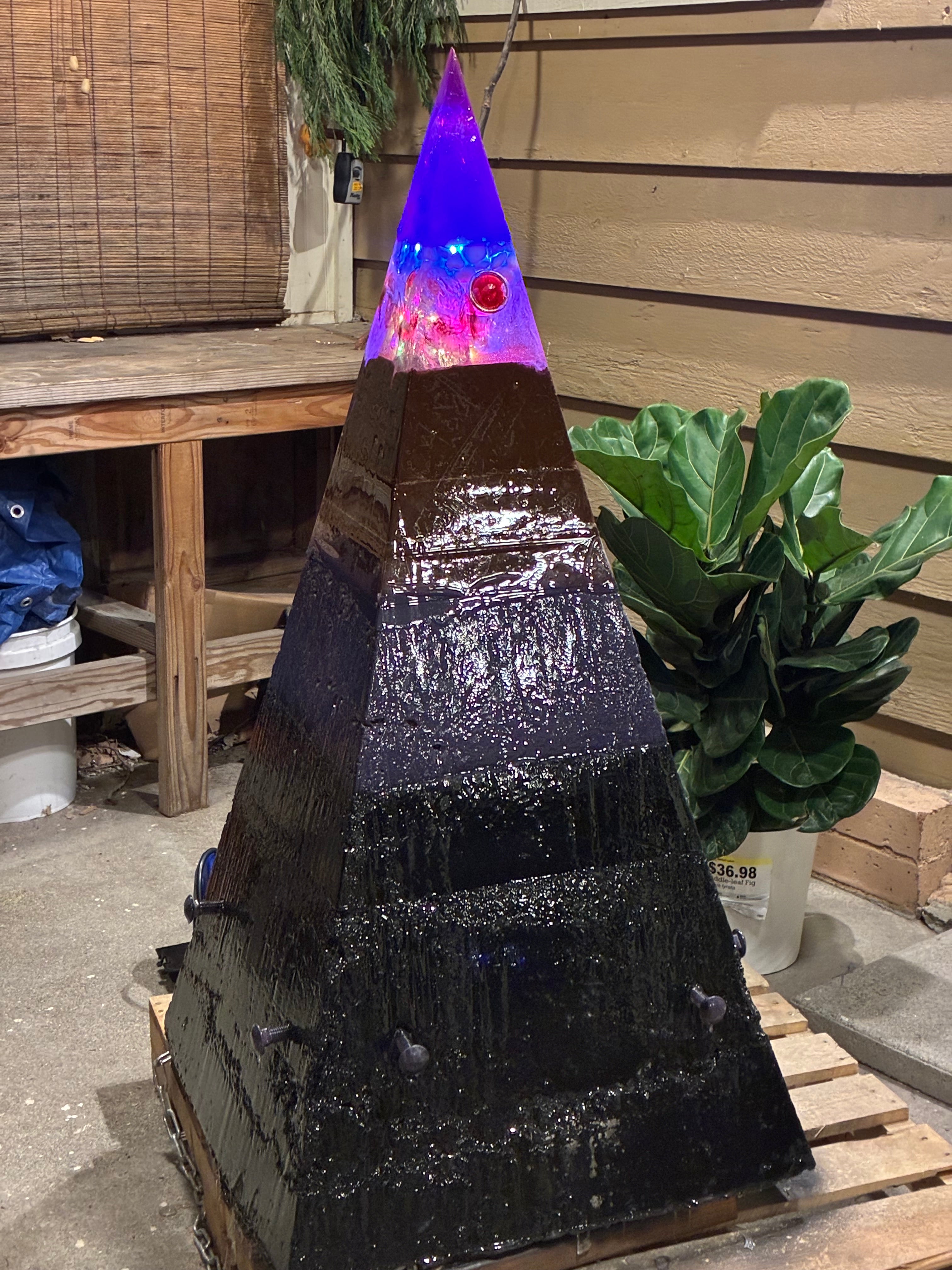 -144 Nebula A – Massive 4-Foot Tall Megalithic Brazilian Quartz Pyramid Weighing 670 plus lbs | Handcrafted with Premium LED Epoxy Resin Top and Durable Cement Base | Includes Custom Stand and Shipping Pallet for Stability USA Delivery