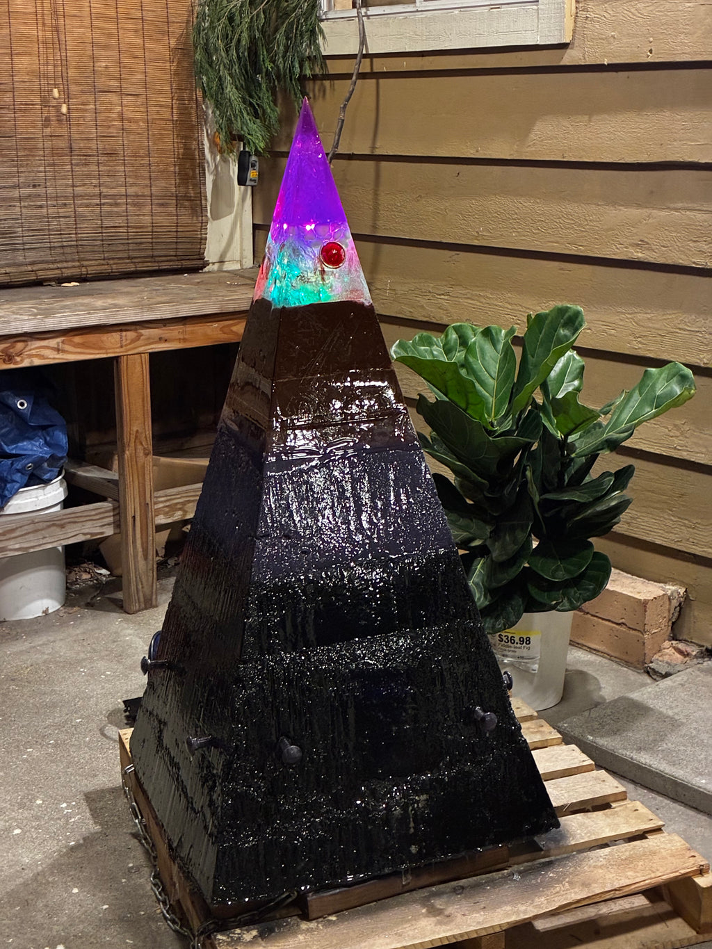 700lb Megalithic Crystalline Pyramid – 4ft Tall Home 5G & Wi-Fi EMF Protection, Energy Transmutation, Purification & Accelerated Plant Growth (Bluetooth LED / Sedona Sand)