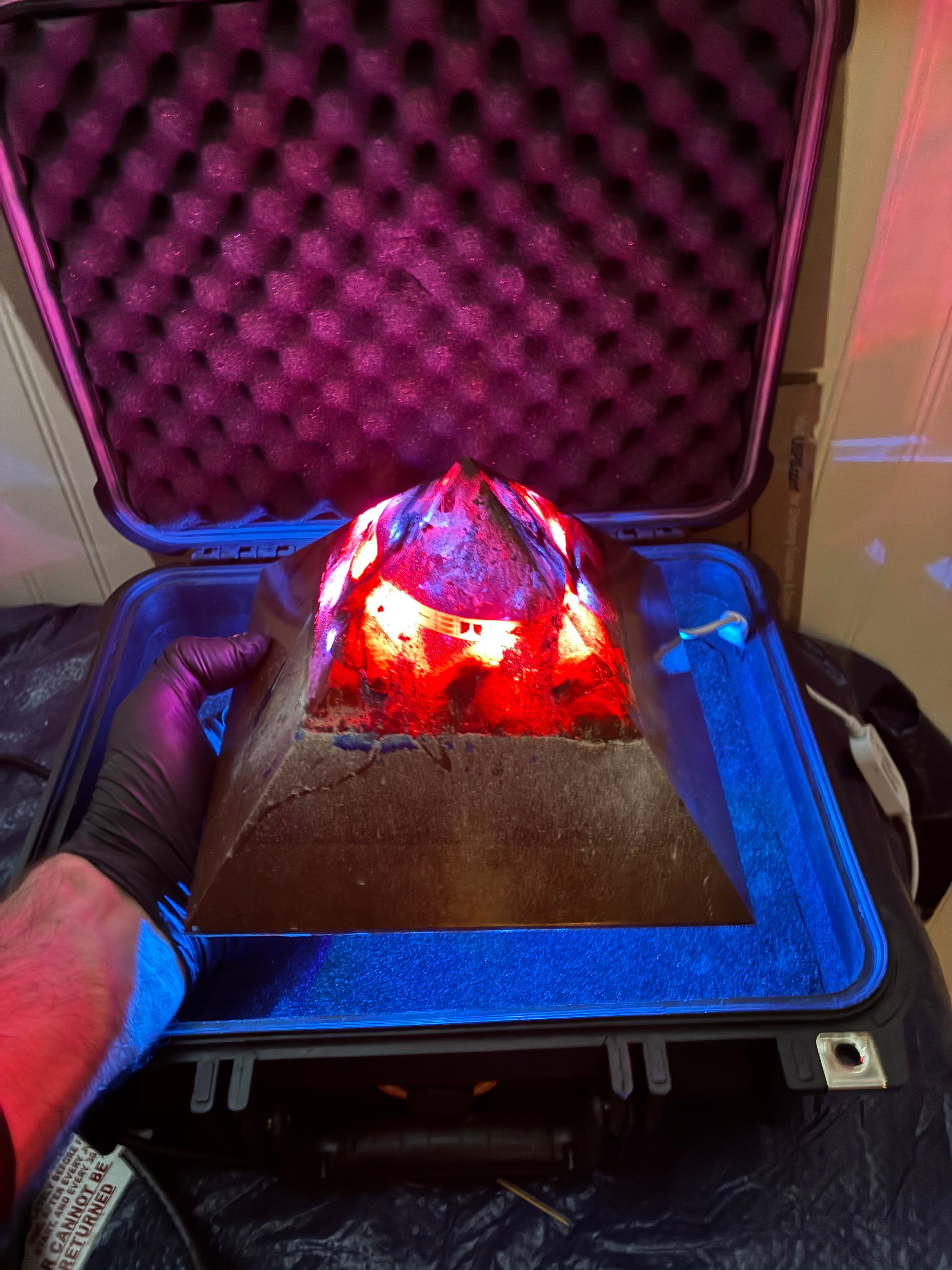 7x8 Inch 5lb Sedona Giza Pyramid w/ Colombian Quartz, Iron Quartz, Shungite, Magnetite, Underglow Magnetic Core Lighting, 5G Protection, Night Stand Edition & Travel Case