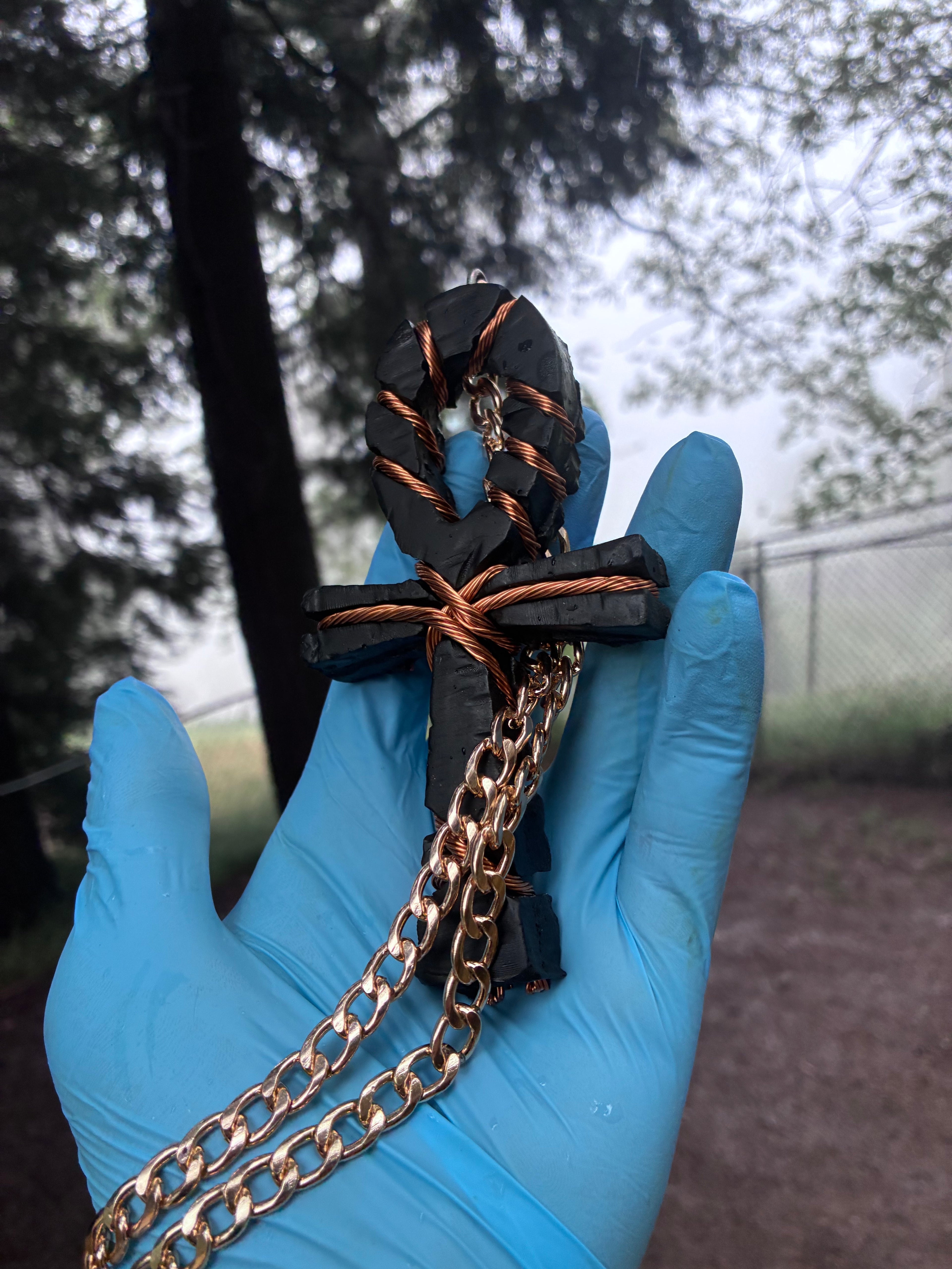 -Dark Knight PZO Electric Iron Peacock Ore Quartz Coil-Wrapped Ankh Pendant – Real Iron, Peacock Ore, Onyx & Sedona Vortex Inside, Hand-Wrapped Copper Coil, 20-26 Inch Gold Chain Included, Travel Case Included