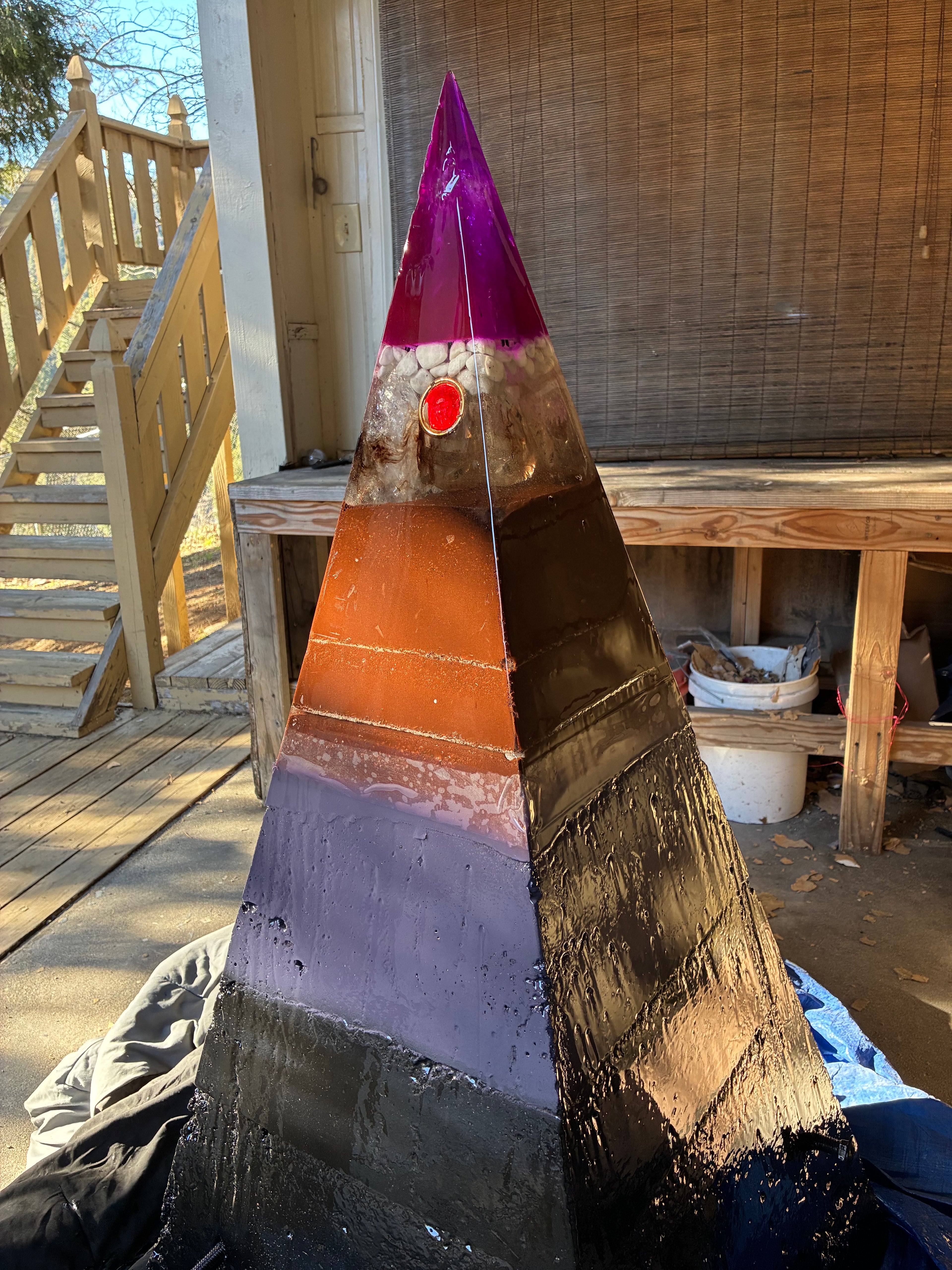 Nebula 144 Quantum Energy Power Plant – Massive 4-Foot Tall 700-Pound Megalithic Piezoelectric Brazilian Quartz Pyramid with Premium LED Epoxy Resin Top, Durable Custom Cement Base, Piezoelectric Compression, Custom Stand & USA Personal Delivery