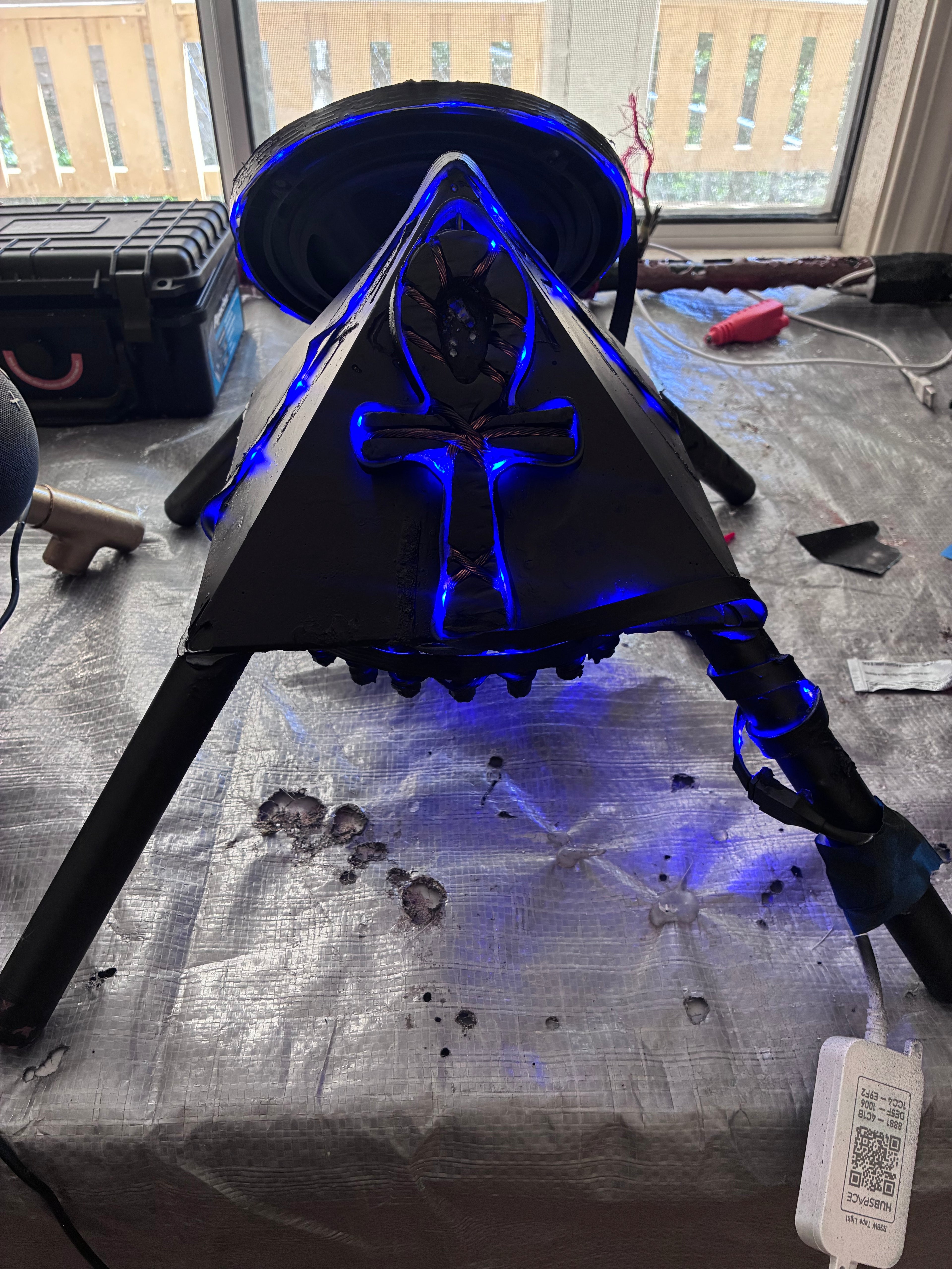 -Dark Knight Omega Black Quantum Force Field Generator – Alexa-Powered 24-Point Starship Black Pyramid Capstone with Dual-Speaker Binaural Audio, High-Frequency Coil Technology, Music Infusion & PEMF. Includes Corner Connectors