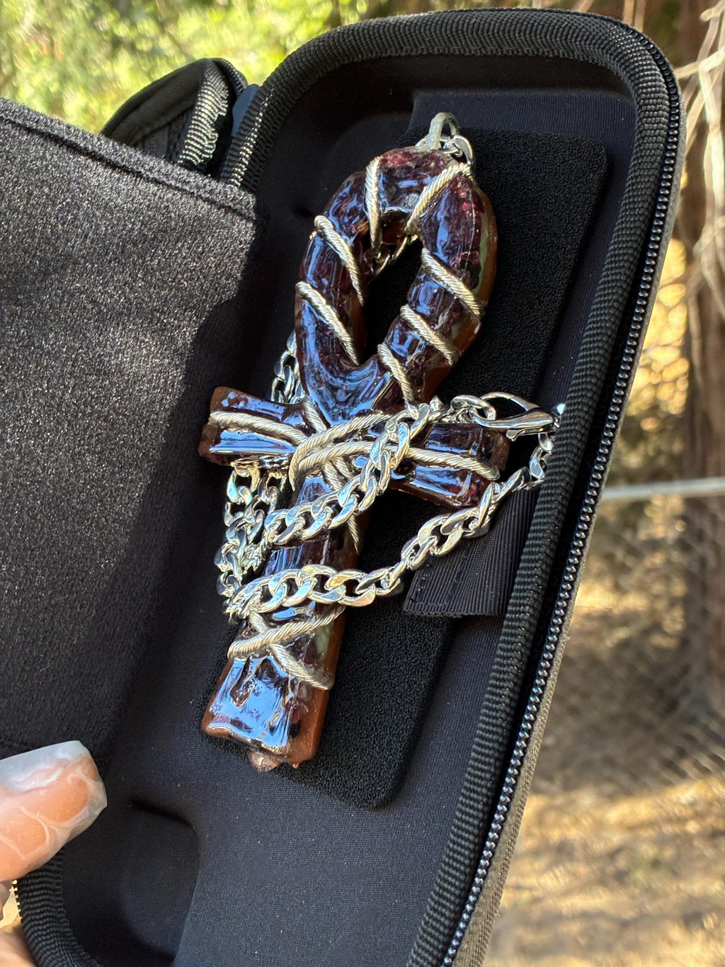 Red Garnet & Black Onyx Orgonite Pendant –Ready To Ship-  Silver Tensor Rodin Coil Lifeforce Powered Edition Real Silver Plated Chain