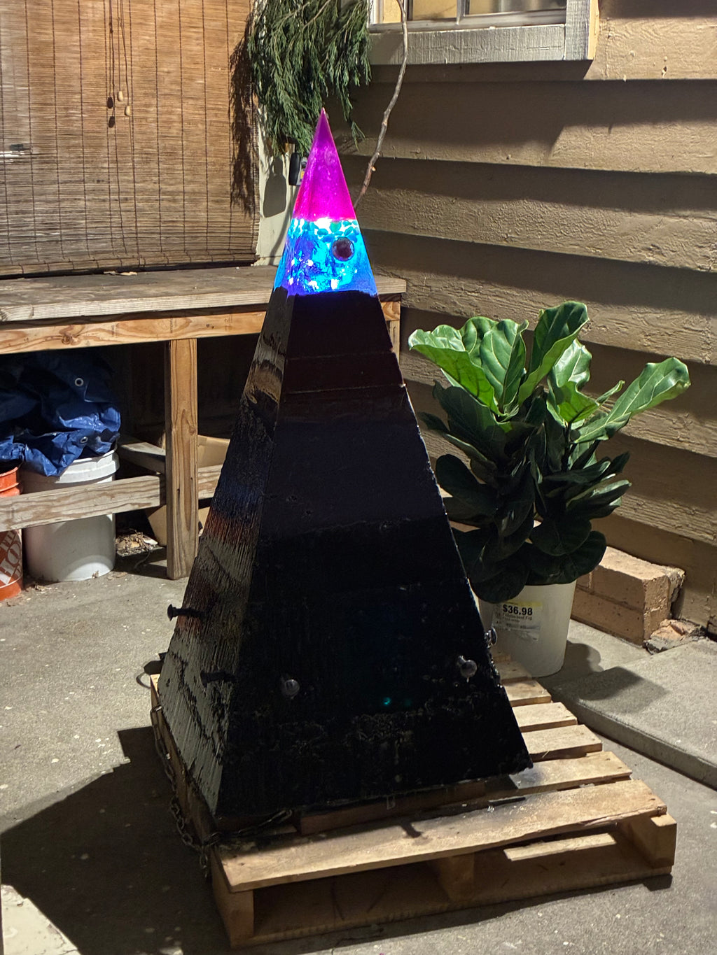 700lb Megalithic Crystalline Pyramid – 4ft Tall Home 5G & Wi-Fi EMF Protection, Energy Transmutation, Purification & Accelerated Plant Growth (Bluetooth LED / Sedona Sand)