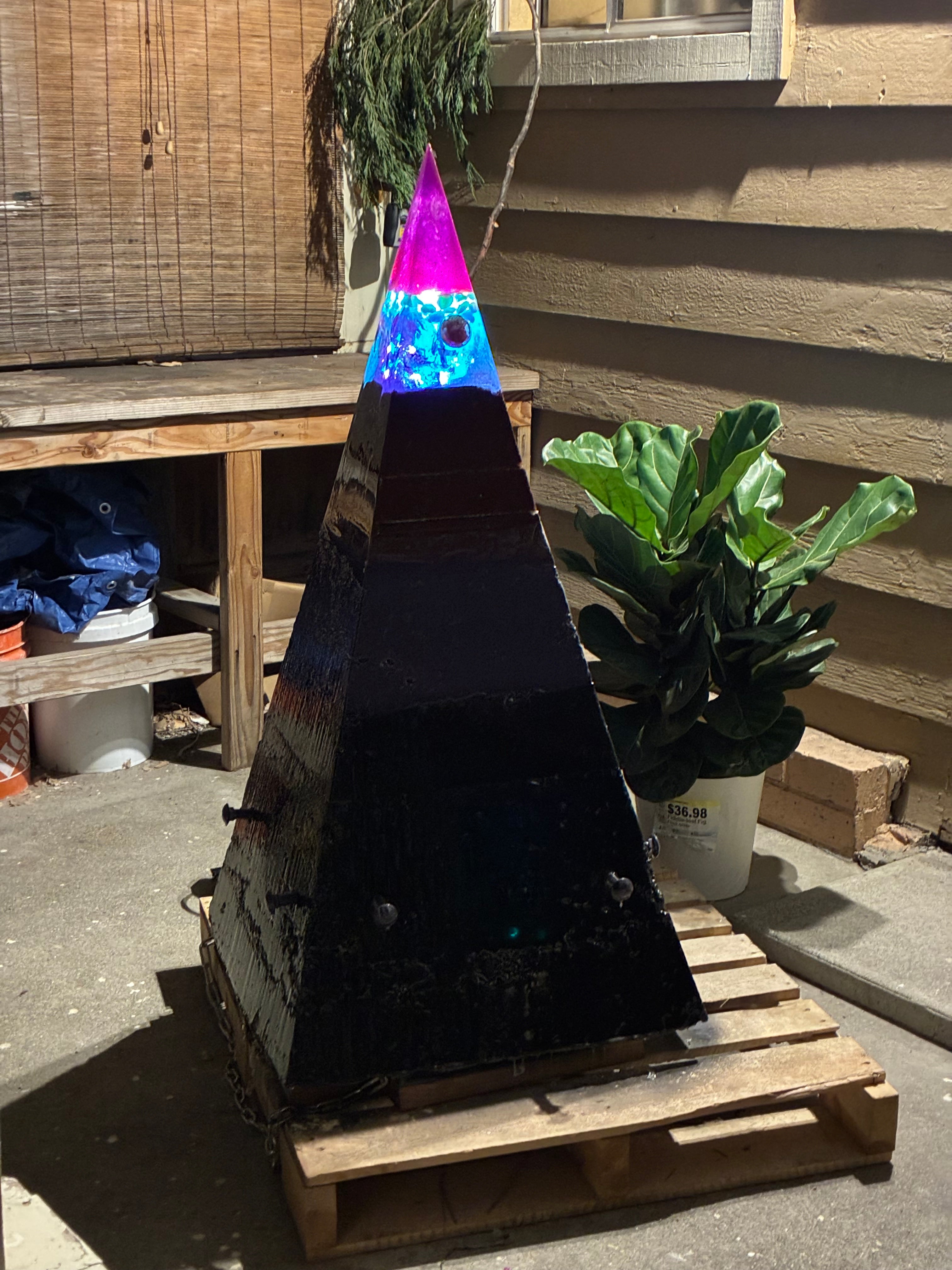 700lb Megalithic Crystalline Pyramid – 4ft Tall Home 5G & Wi-Fi EMF Protection, Energy Transmutation, Purification & Accelerated Plant Growth (Bluetooth LED / Sedona Sand)