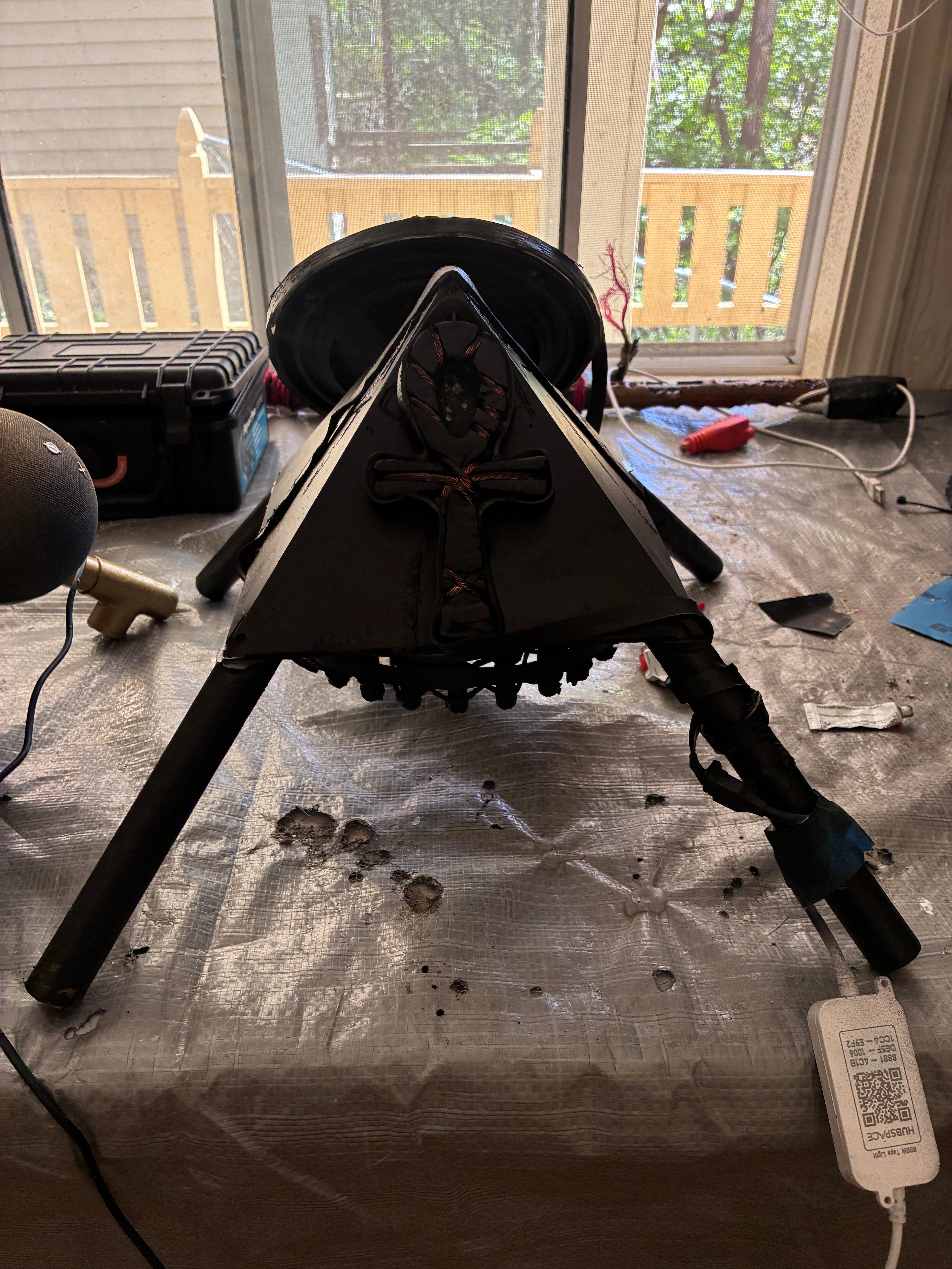 -Dark Knight Omega Black Quantum Force Field Generator – Alexa-Powered 24-Point Starship Black Pyramid Capstone with Dual-Speaker Binaural Audio, High-Frequency Coil Technology, Music Infusion & PEMF. Includes Corner Connectors