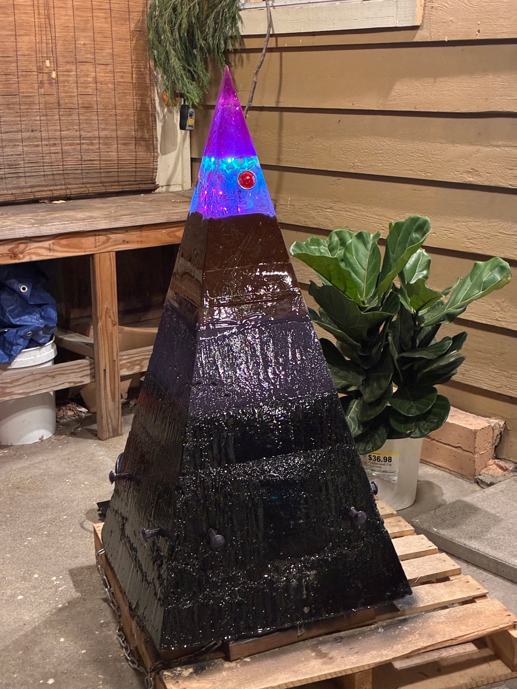 700lb Megalithic Crystalline Pyramid – 4ft Tall Home 5G & Wi-Fi EMF Protection, Energy Transmutation, Purification & Accelerated Plant Growth (Bluetooth LED / Sedona Sand)