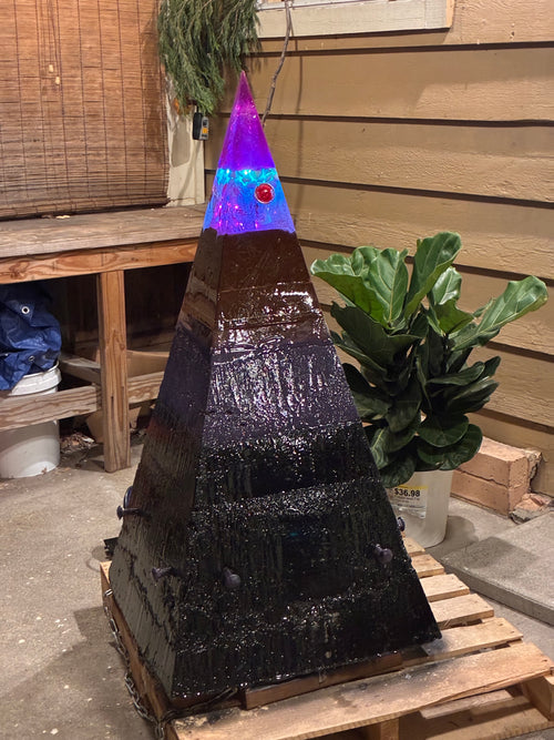 -144 Nebula A – Massive 4-Foot Tall Megalithic Brazilian Quartz Pyramid Weighing 670 plus lbs | Handcrafted with Premium LED Epoxy Resin Top and Durable Cement Base | Includes Custom Stand and Shipping Pallet for Stability USA Delivery