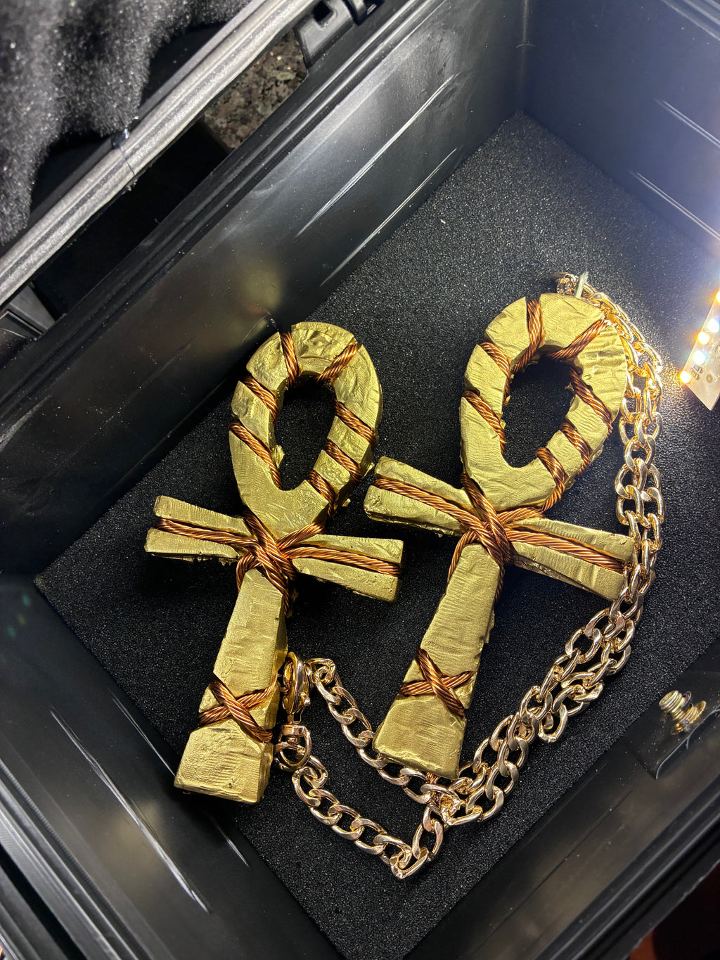 -PZO Electric Golden Eye Citrine Quartz Coil-Wrapped Ankh Pendant – Real Citrine Quartz & Red Rock Sedona Vortex Inside, Hand-Wrapped Copper Coil, 20-26 Inch Gold Chain Included, Travel Case Included