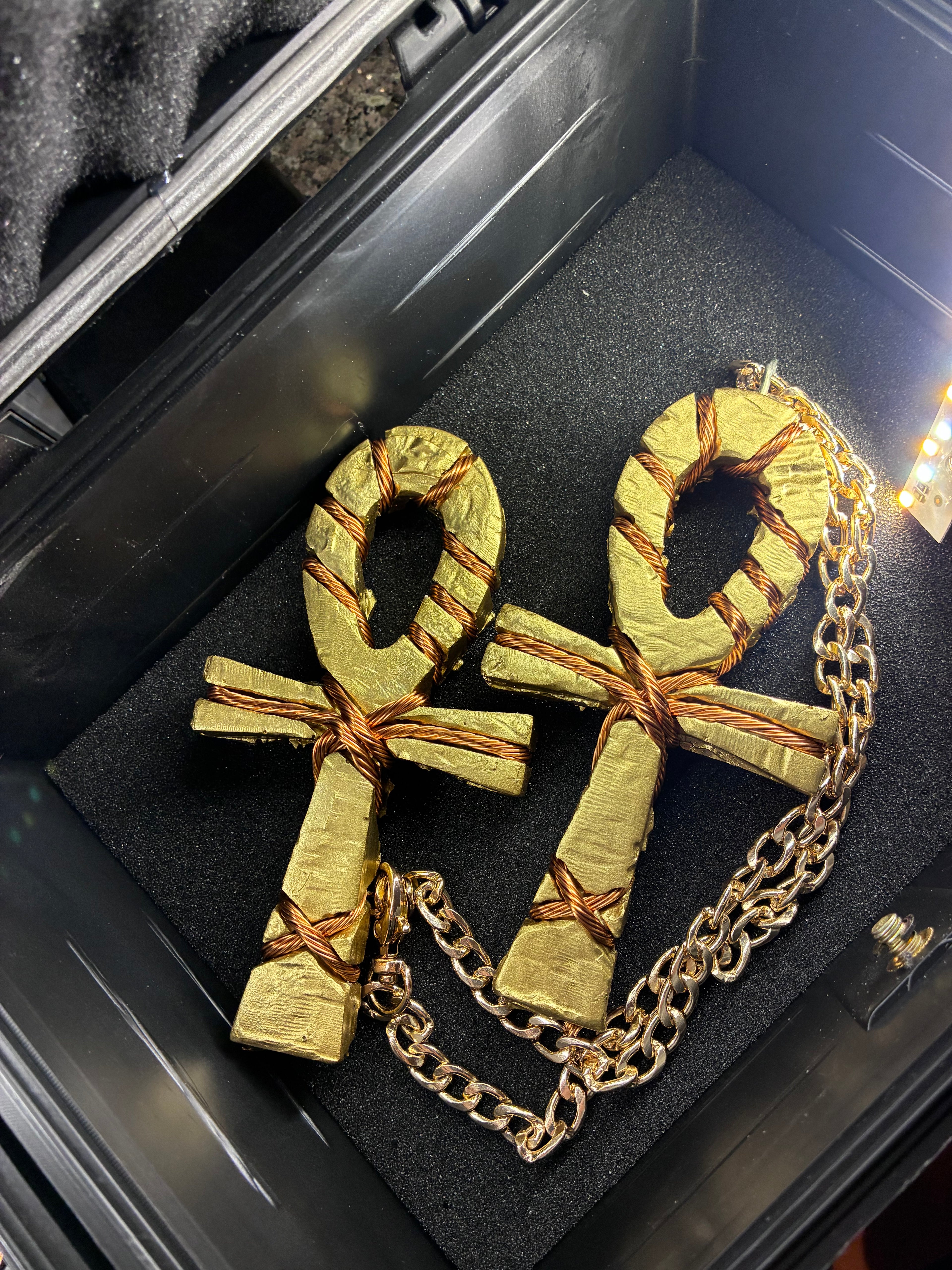 -PZO Electric Golden Eye Citrine Quartz Coil-Wrapped Ankh Pendant – Real Citrine Quartz & Red Rock Sedona Vortex Inside, Hand-Wrapped Copper Coil, 20-26 Inch Gold Chain Included, Travel Case Included