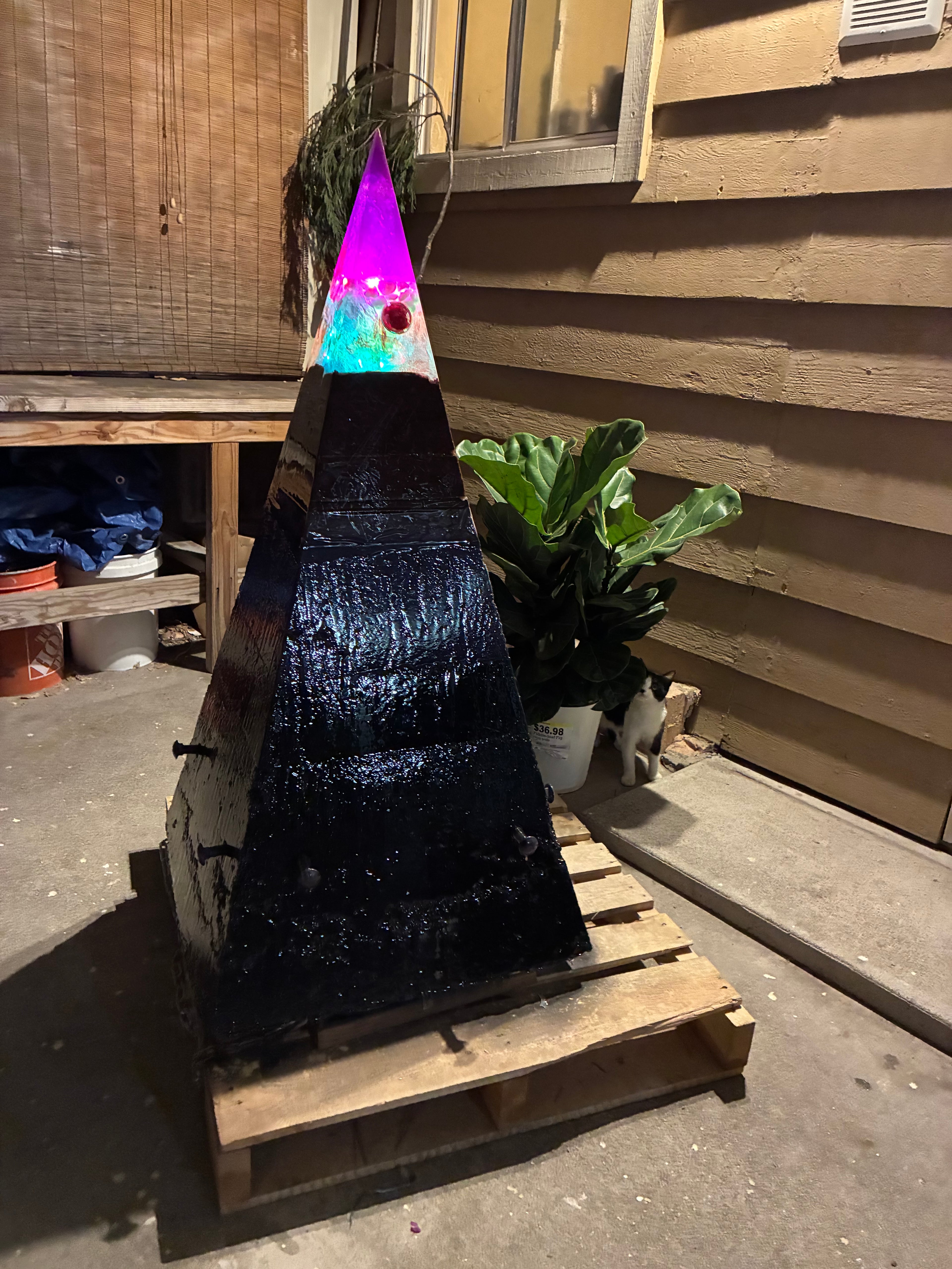 -144 Nebula A – Massive 4-Foot Tall Megalithic Brazilian Quartz Pyramid Weighing 670 plus lbs | Handcrafted with Premium LED Epoxy Resin Top and Durable Cement Base | Includes Custom Stand and Shipping Pallet for Stability USA Delivery