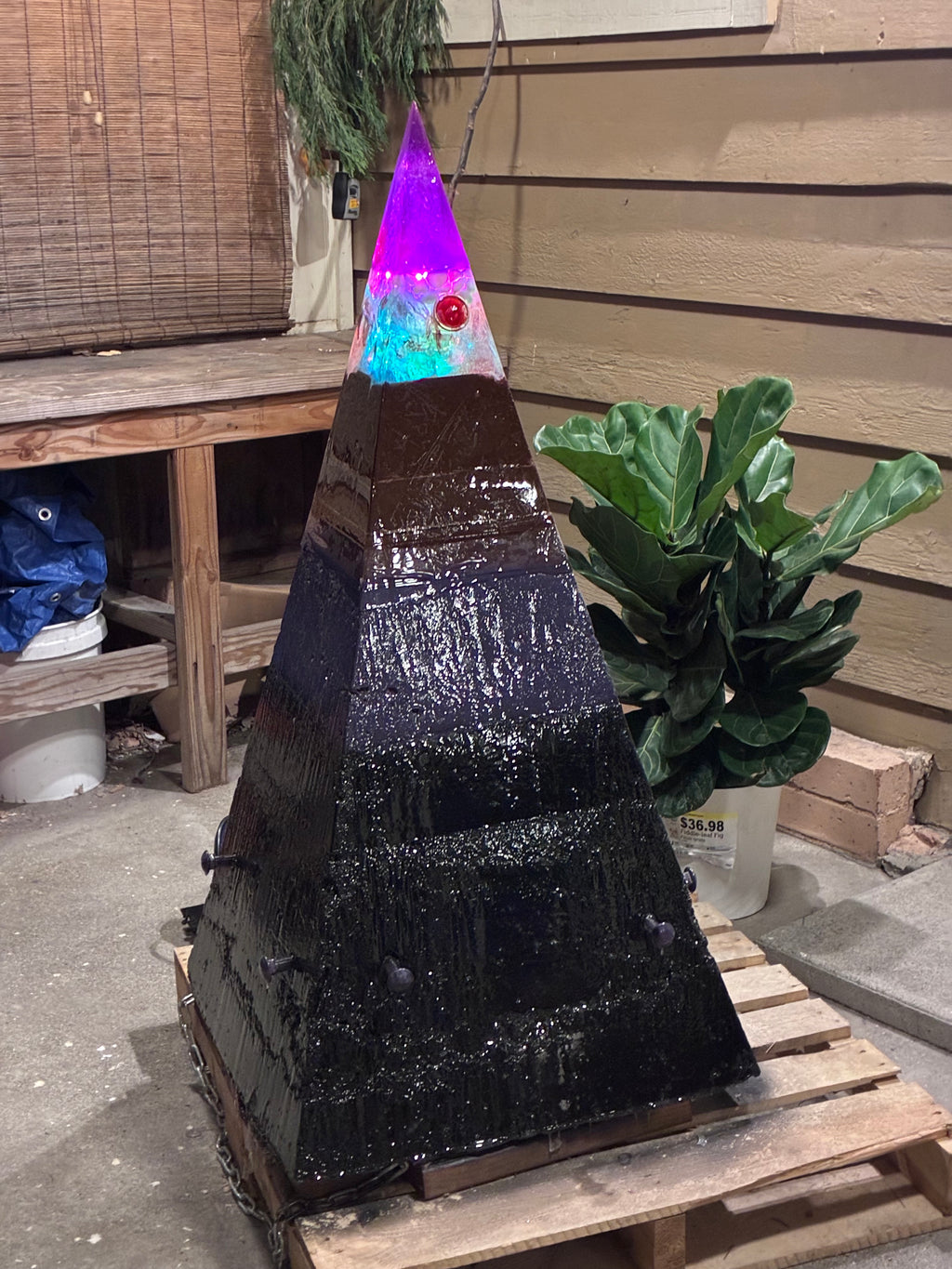 700lb Megalithic Crystalline Pyramid – 4ft Tall Home 5G & Wi-Fi EMF Protection, Energy Transmutation, Purification & Accelerated Plant Growth (Bluetooth LED / Sedona Sand)