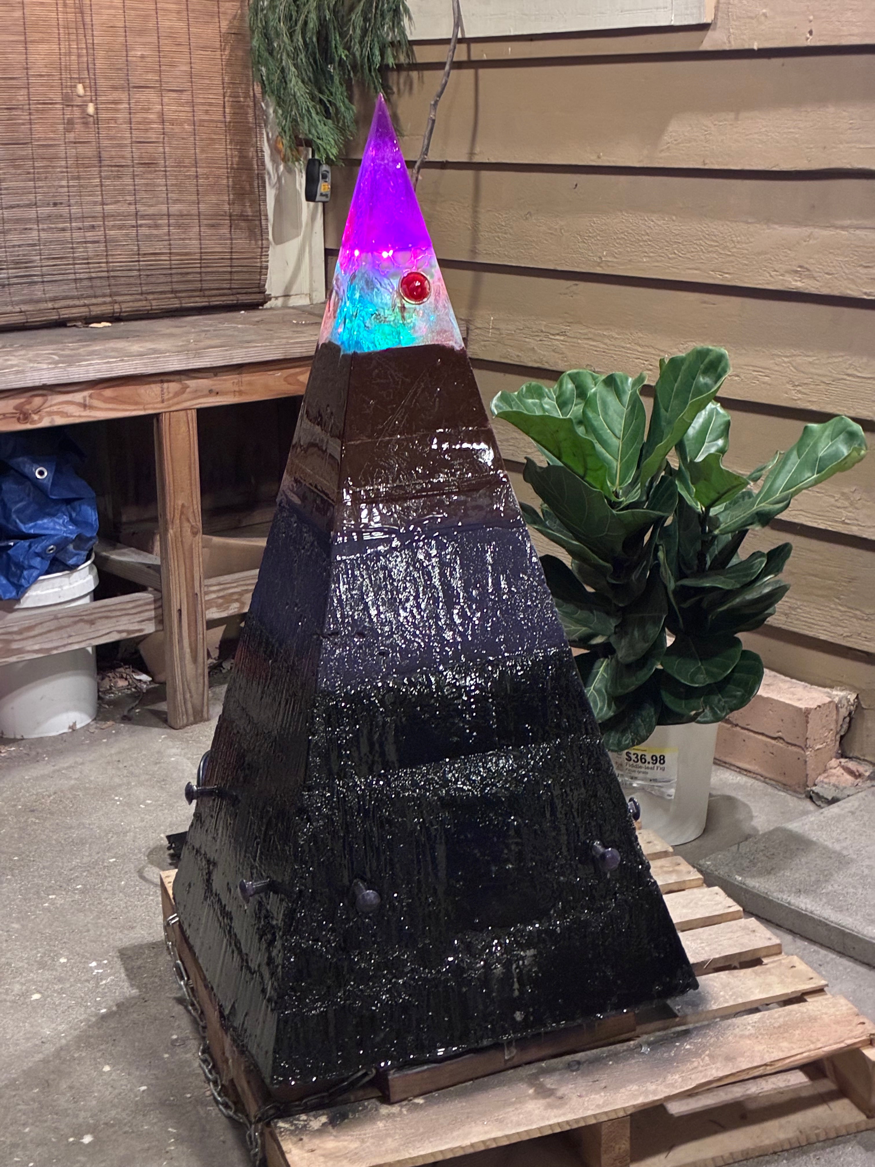 700lb Megalithic Crystalline Pyramid – 4ft Tall Home 5G & Wi-Fi EMF Protection, Energy Transmutation, Purification & Accelerated Plant Growth (Bluetooth LED / Sedona Sand)