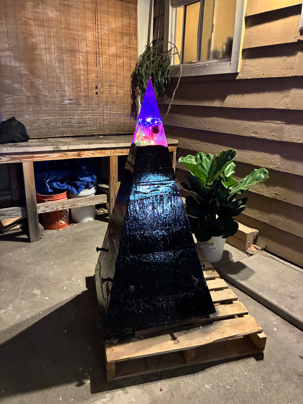 700lb Megalithic Crystalline Pyramid – 4ft Tall Home 5G & Wi-Fi EMF Protection, Energy Transmutation, Purification & Accelerated Plant Growth (Bluetooth LED / Sedona Sand)
