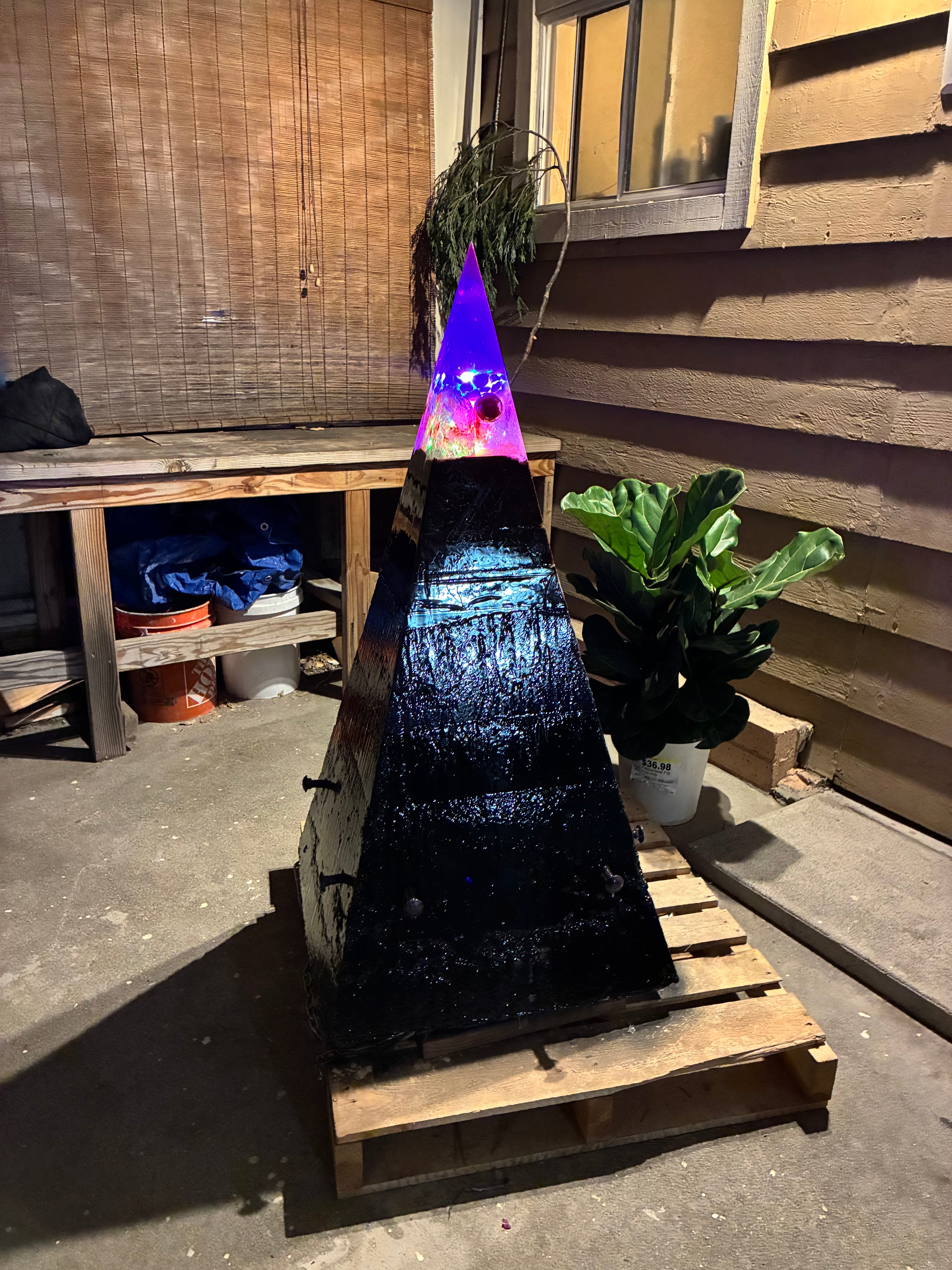 700lb Megalithic Crystalline Pyramid – 4ft Tall Home 5G & Wi-Fi EMF Protection, Energy Transmutation, Purification & Accelerated Plant Growth (Bluetooth LED / Sedona Sand)