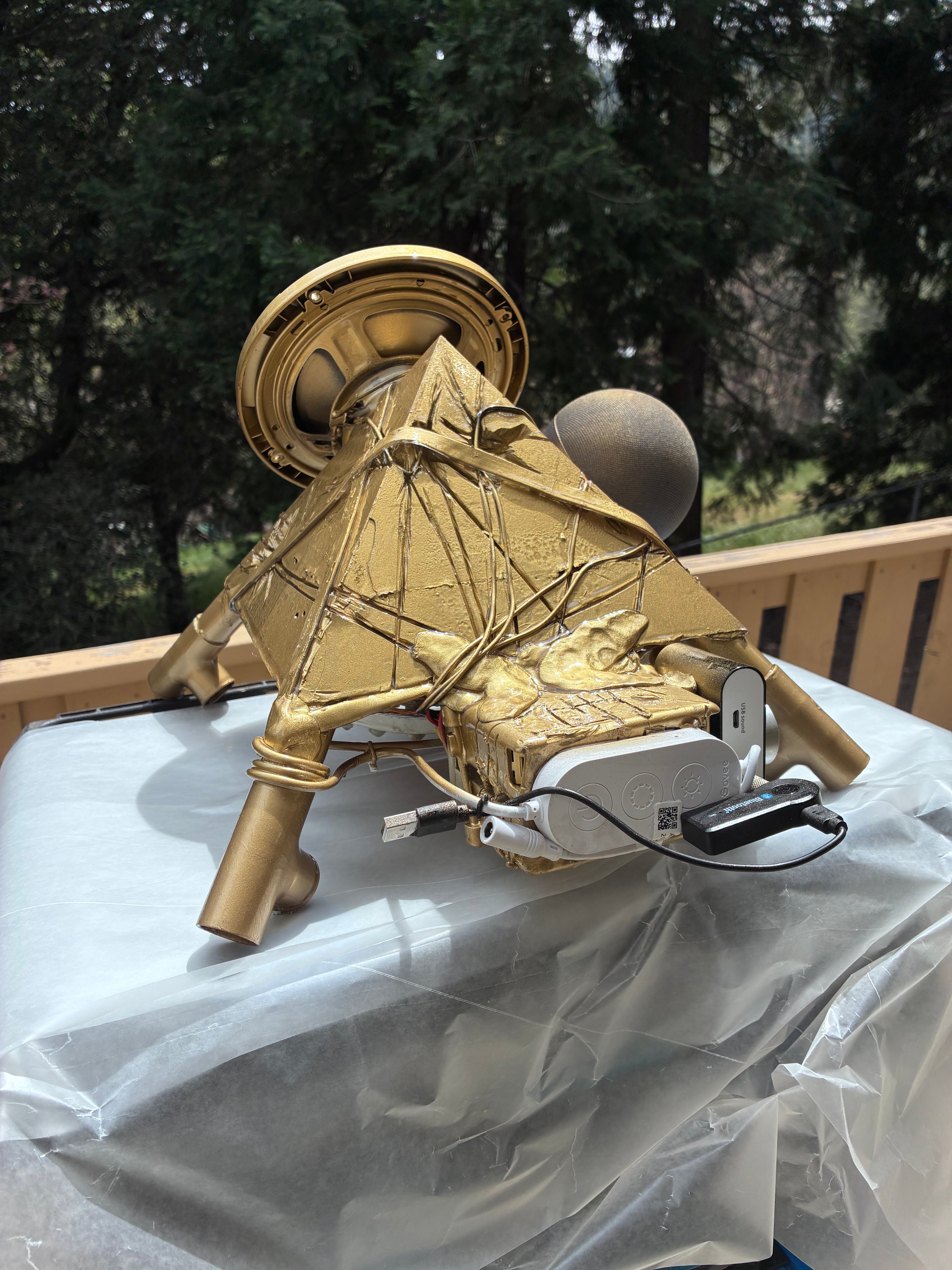 Golden Eye Quantum Force Field Generator – Alexa-Powered 24-Point Starship Copper Pyramid Capstone with Dual-Speaker Binaural Audio, High-Frequency Coil Technology & Music Infusion. Gauss Meter Included plus Corner Connectors