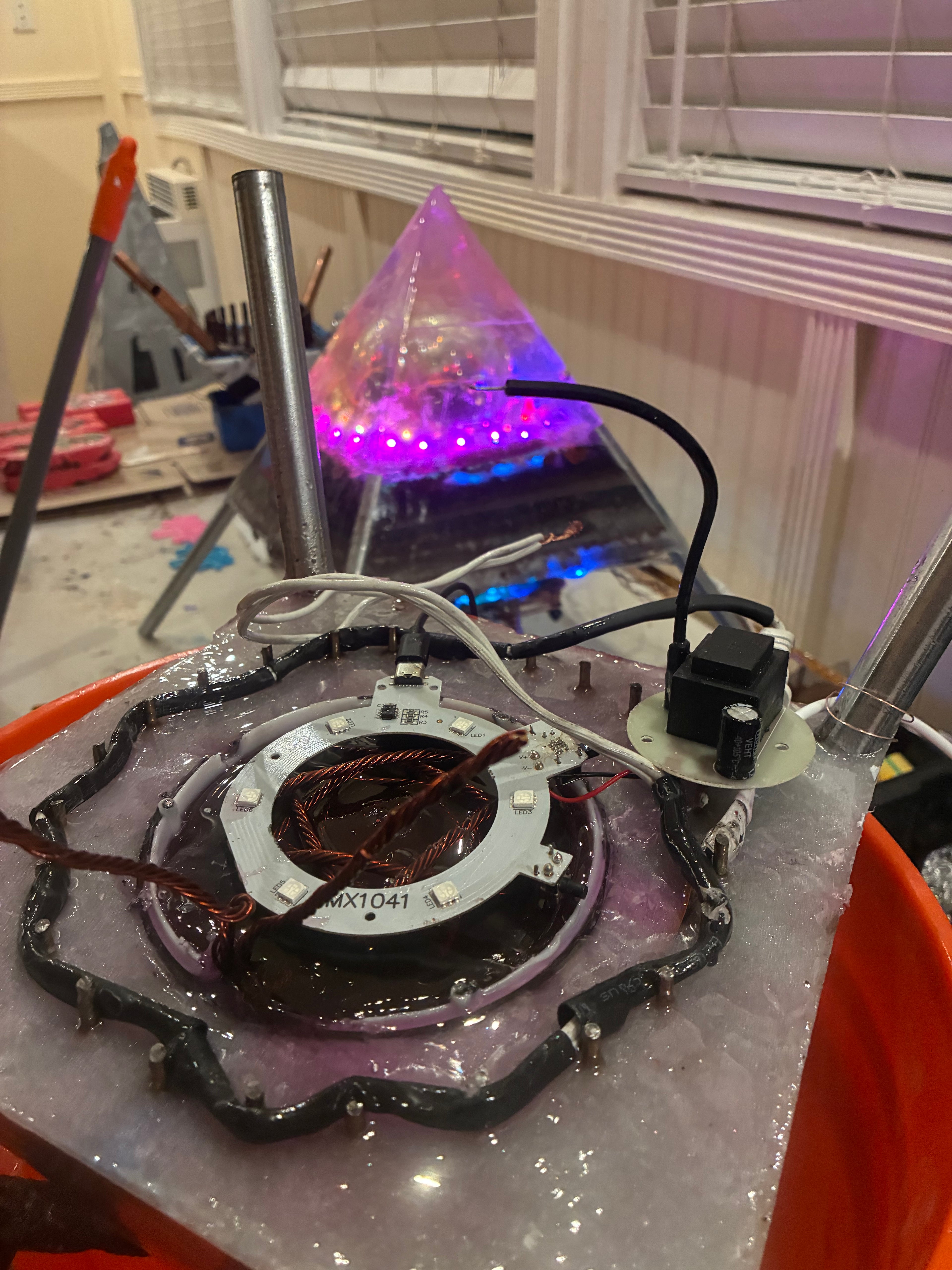 Nebula-85 | 2ft 25-lb Amethyst Tipped Piezoelectric Conductive Pyramid 8x8 inch Base Telsa Purple Water Globe | Reverse-Engineered 2000-Volt Tesla Coil 4-Inch Biomagnetic Starship Coil (Extendable Capstone Poles Edition) INSTOCK for Christmas and Jan 1st