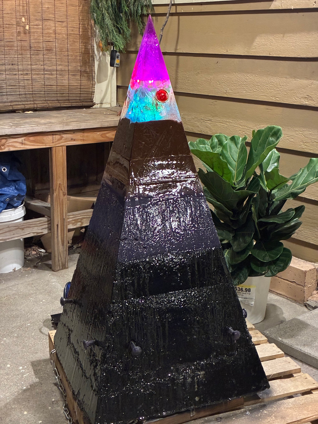 700lb Megalithic Crystalline Pyramid – 4ft Tall Home 5G & Wi-Fi EMF Protection, Energy Transmutation, Purification & Accelerated Plant Growth (Bluetooth LED / Sedona Sand)