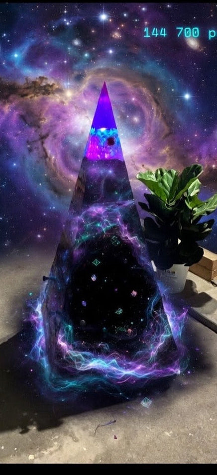 Nebula 144 Quantum Energy Power Plant – Massive 4-Foot Tall 700-Pound Megalithic Piezoelectric Brazilian Quartz Pyramid with Premium LED Epoxy Resin Top, Durable Custom Cement Base, Piezoelectric Compression, Custom Stand & USA Personal Delivery