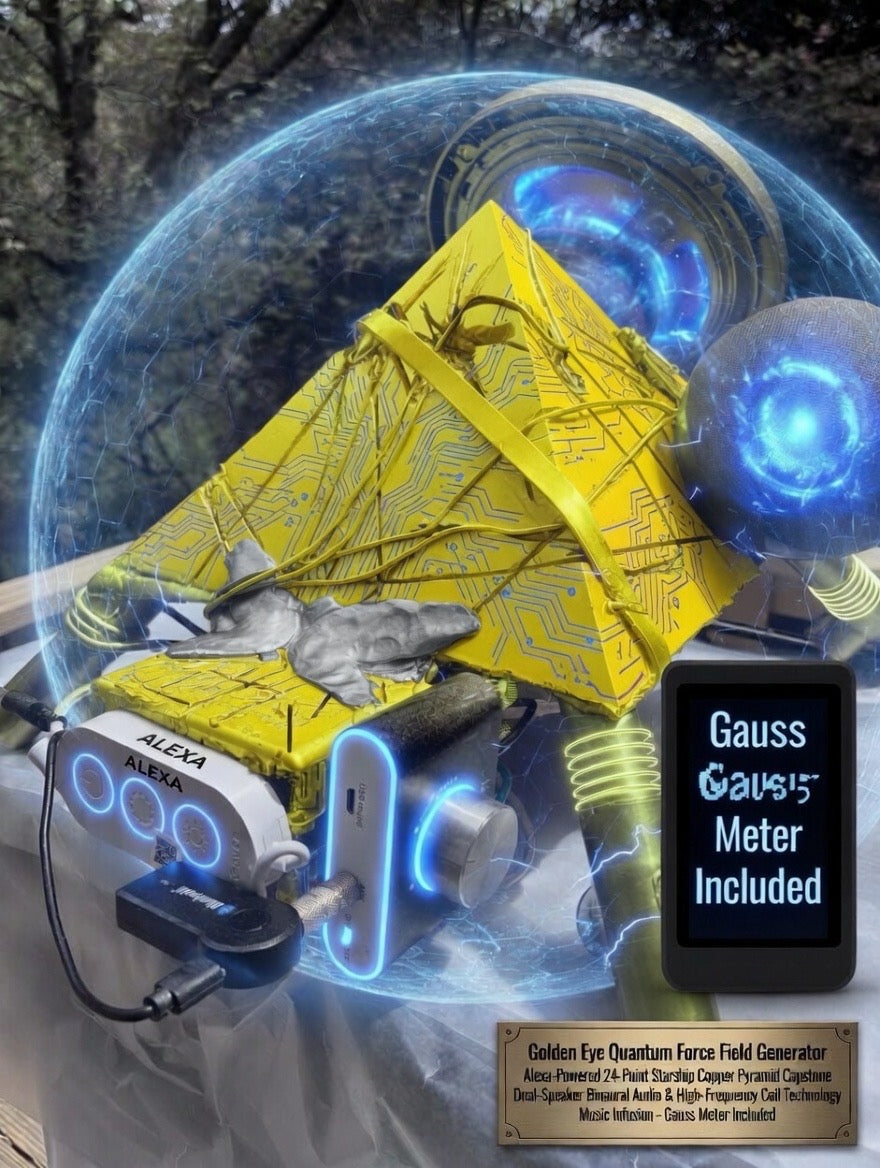 Golden Eye Quantum Force Field Generator – Alexa-Powered 24-Point Starship Copper Pyramid Capstone with Dual-Speaker Binaural Audio, High-Frequency Coil Technology & Music Infusion. Gauss Meter Included plus Corner Connectors
