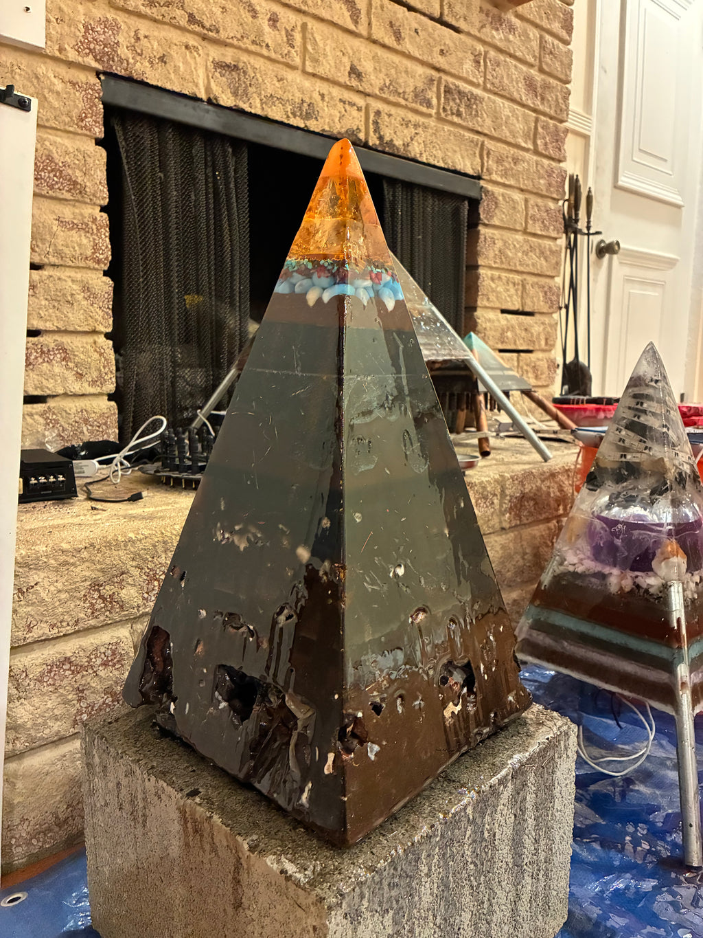 Nebula-70 2ft | 35-lb Piezoelectric Conductive Pyramid — Brazilian & Colombian Yellow Quartz | 5G & EMF Energy Filtration (In Stock) Includes Quantum Jump Ankh Generator — 14K Gold-Plated Chain • Golden Rodin Coil • INSTOCK for Christmas and new years