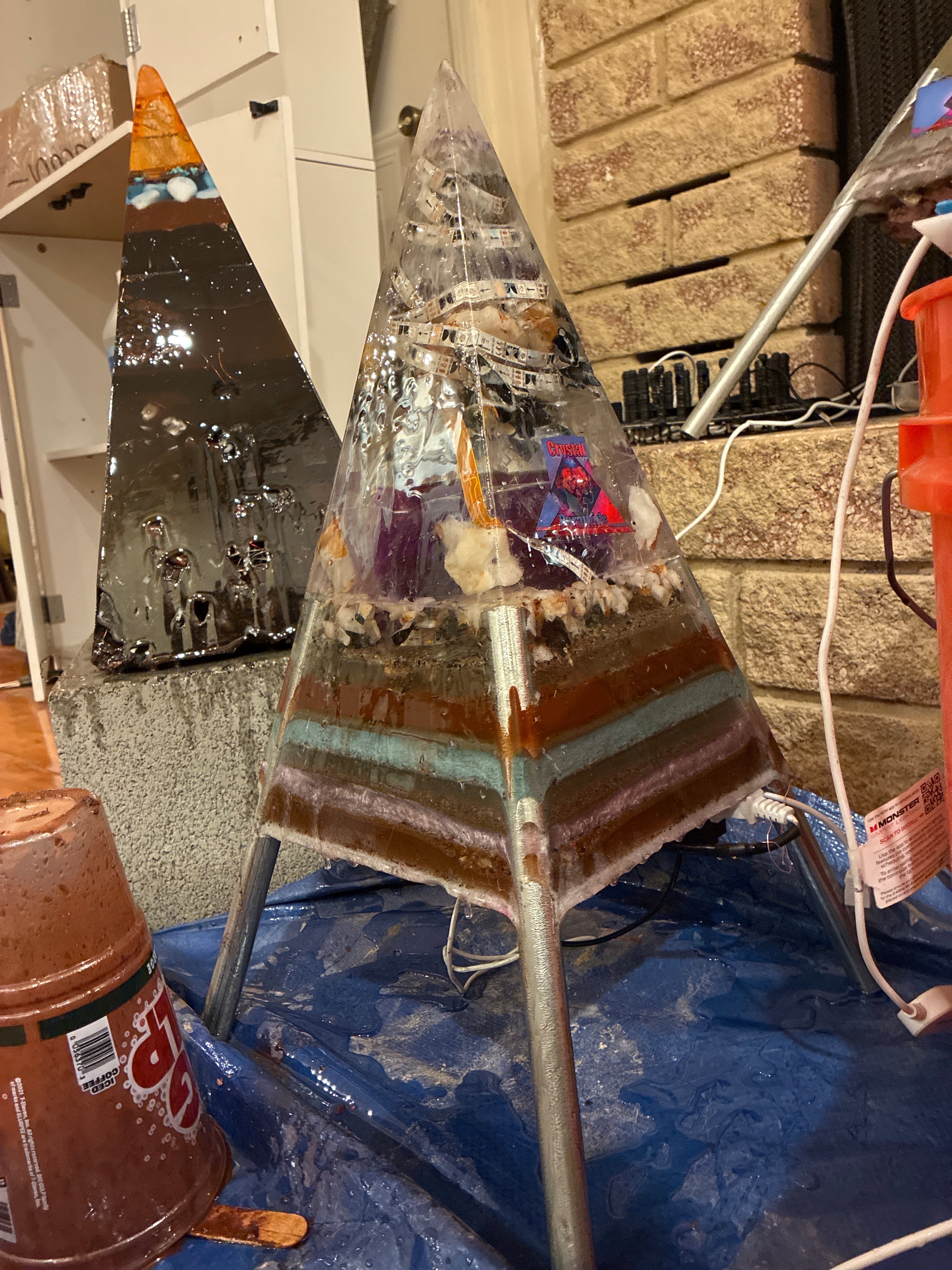 Nebula-85 | 2ft 25-lb Amethyst Tipped Piezoelectric Conductive Pyramid 8x8 inch Base Telsa Purple Water Globe | Reverse-Engineered 2000-Volt Tesla Coil 4-Inch Biomagnetic Starship Coil (Extendable Capstone Poles Edition) INSTOCK for Christmas and Jan 1st