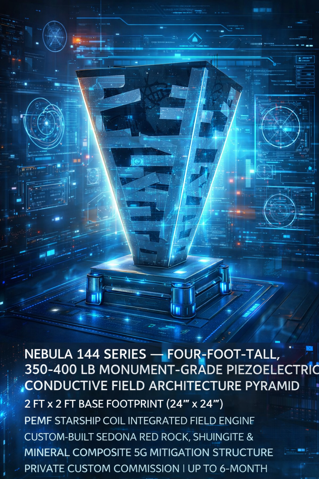 4FT NEBULA 144 — FOUR-FOOT-TALL (48”), 350–400 LB MONUMENT-SCALE PIEZOELECTRIC CONDUCTIVE FIELD ARCHITECTURE PYRAMID | 2 FT × 2 FT (BASE) | PEMF STARSHIP COIL & MAGNETIC CORE FIELD ENGINE INTEGRATED | SEDONA RED ROCK| IN PRODUCTION RECEIVE BY JANUARY 31st
