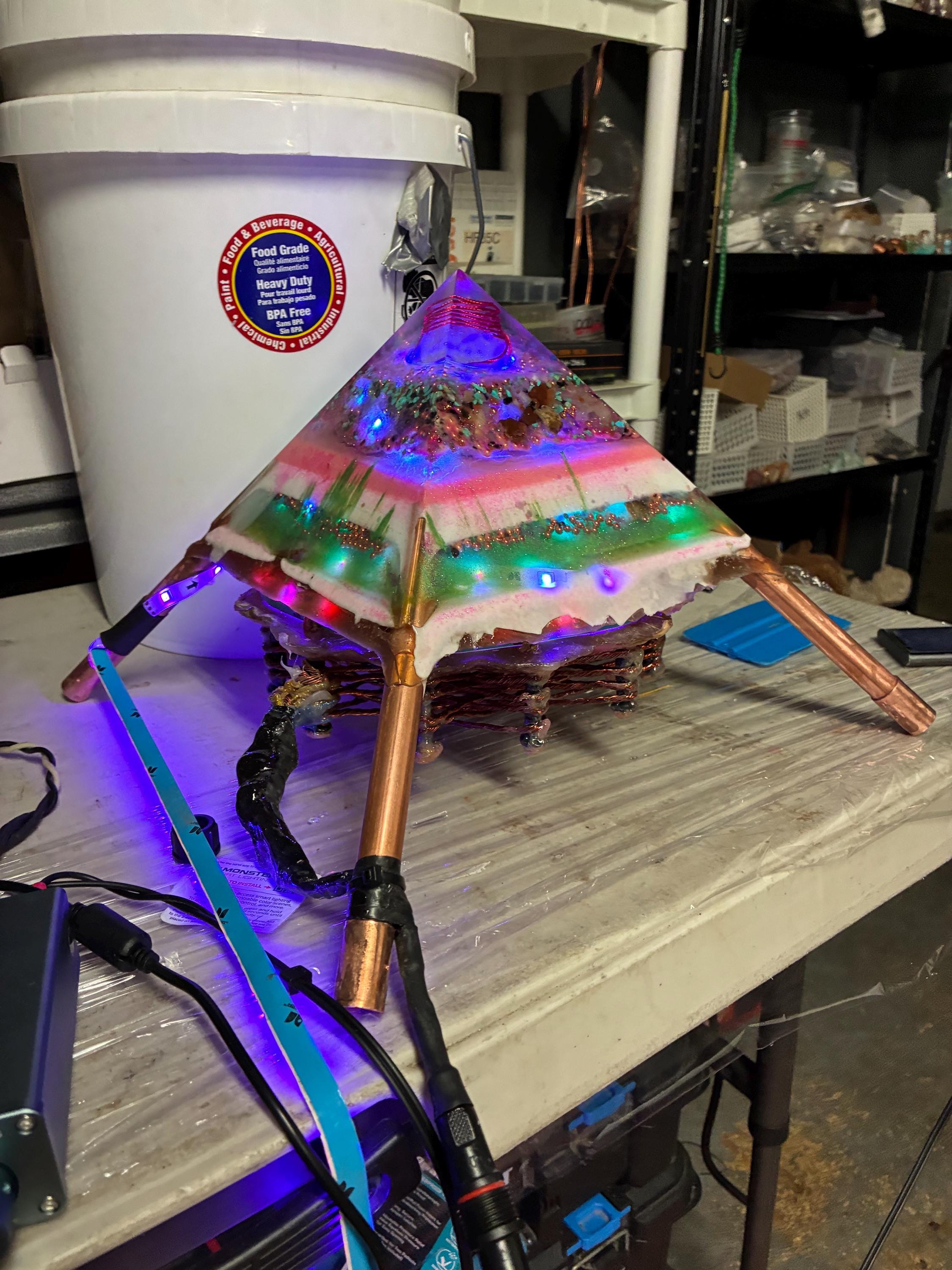 12p 7-Inch Starship Magnetic Field Coil Topper – Lifeforce Regenerator, Quantum Healing Copper Pyramid with Amplifier & Travel Case”