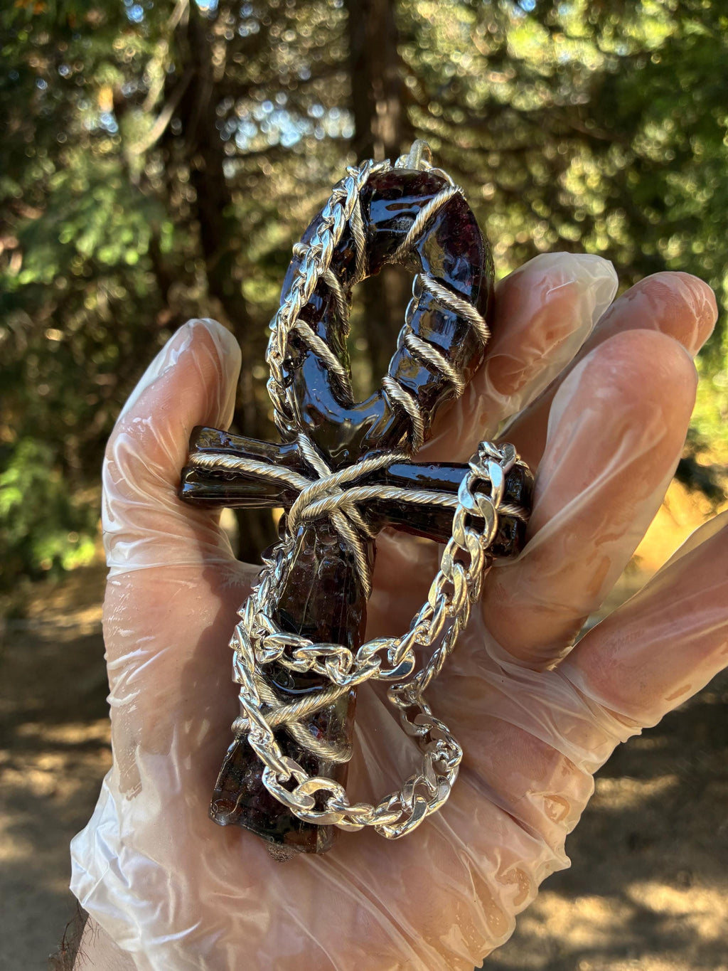 Red Garnet & Black Onyx Orgonite Pendant –Ready To Ship-  Silver Tensor Rodin Coil Lifeforce Powered Edition Real Silver Plated Chain