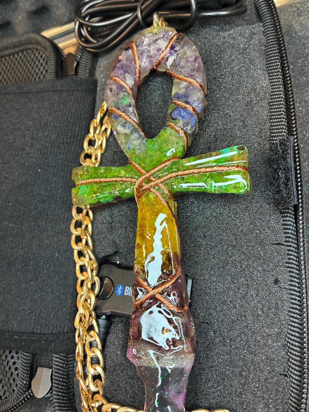 Chakra frequency machine orgone ankh full kit edition, amethyst, lapis, quartz, peridot, citrine, garnet BT transmitter edition