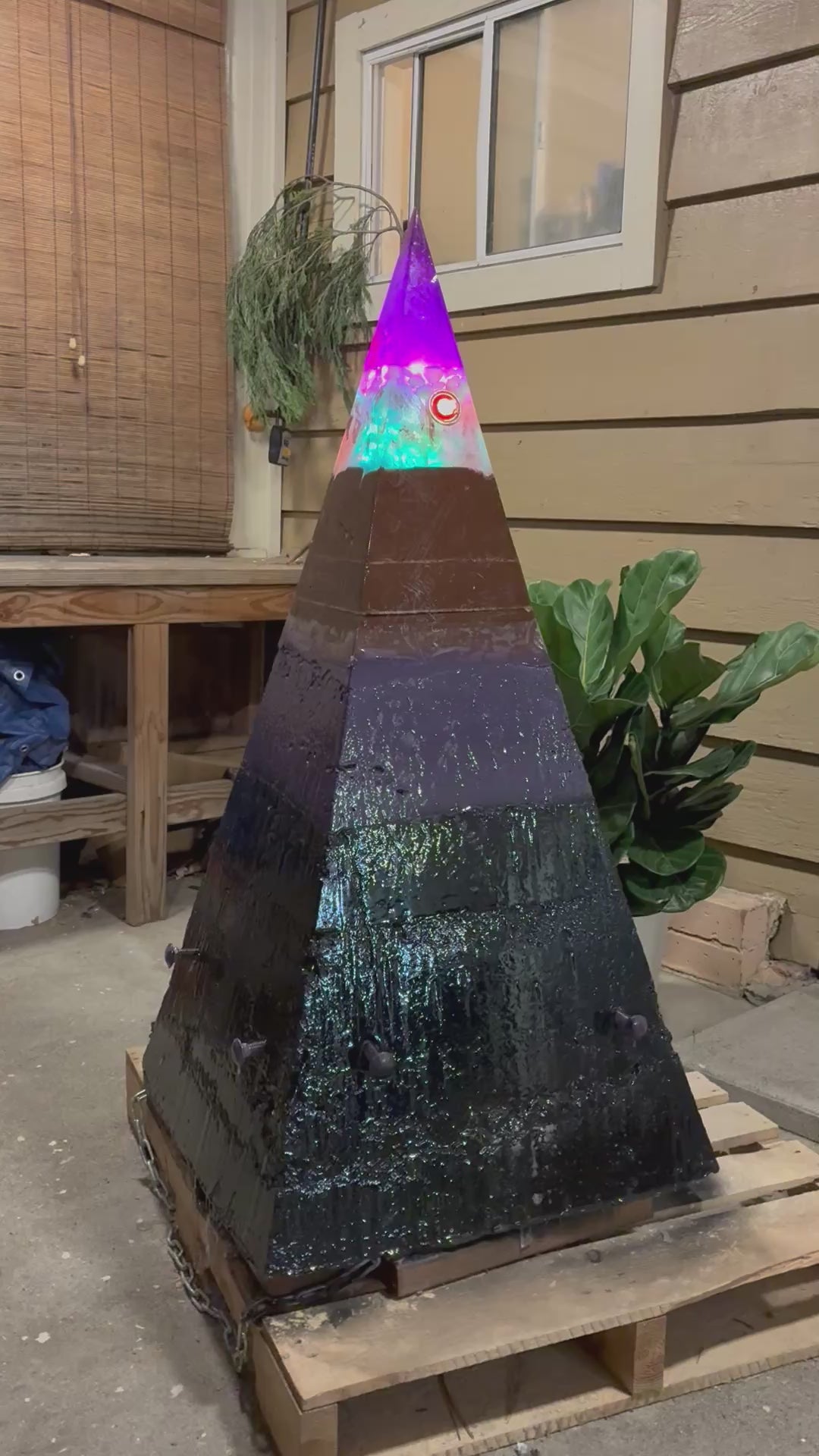 700lb Megalithic Crystalline Pyramid – 4ft Tall Home 5G & Wi-Fi EMF Protection, Energy Transmutation, Purification & Accelerated Plant Growth (Bluetooth LED / Sedona Sand)
